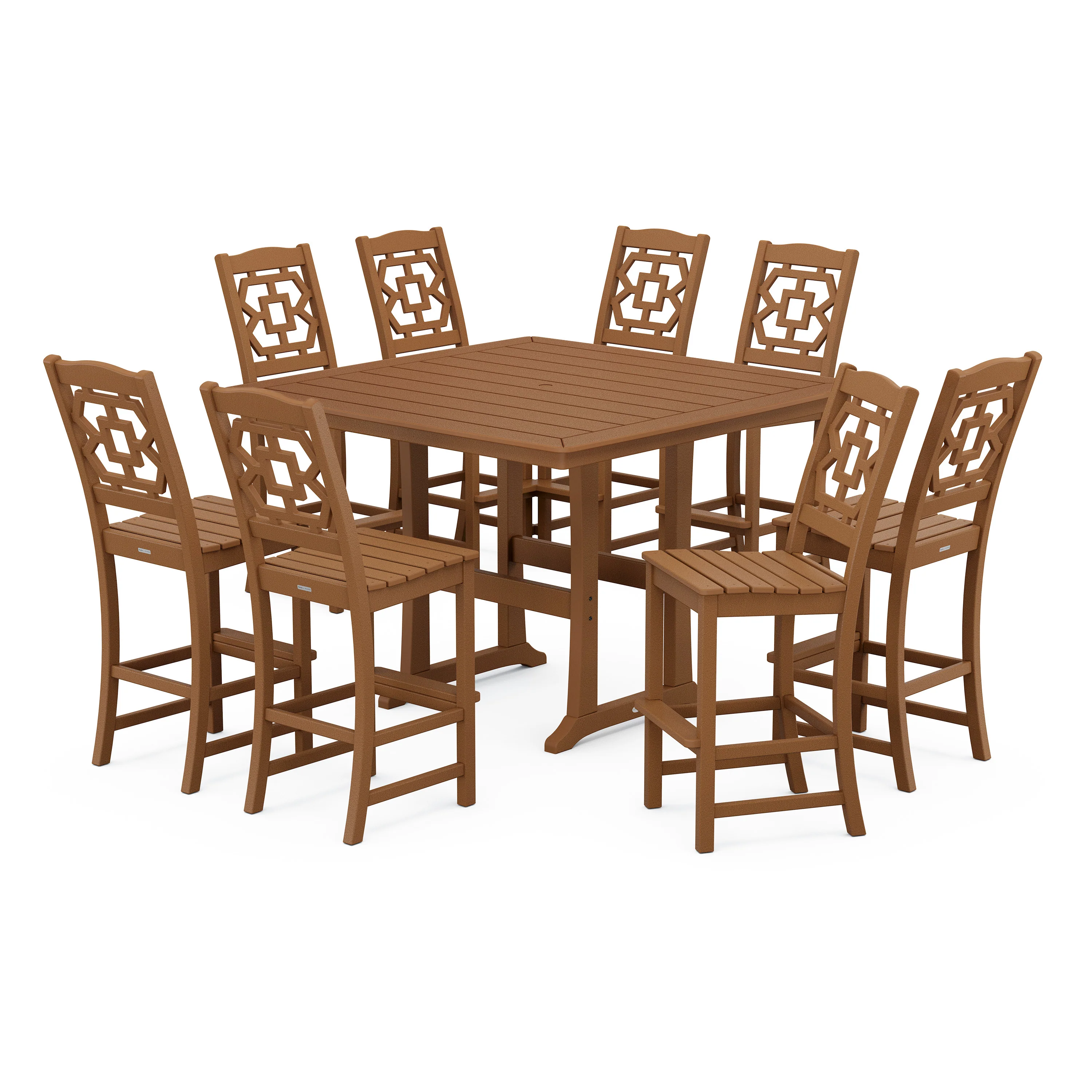 Chinoiserie 9-Piece Square Side Chair Bar Set with Trestle Legs - Image 9
