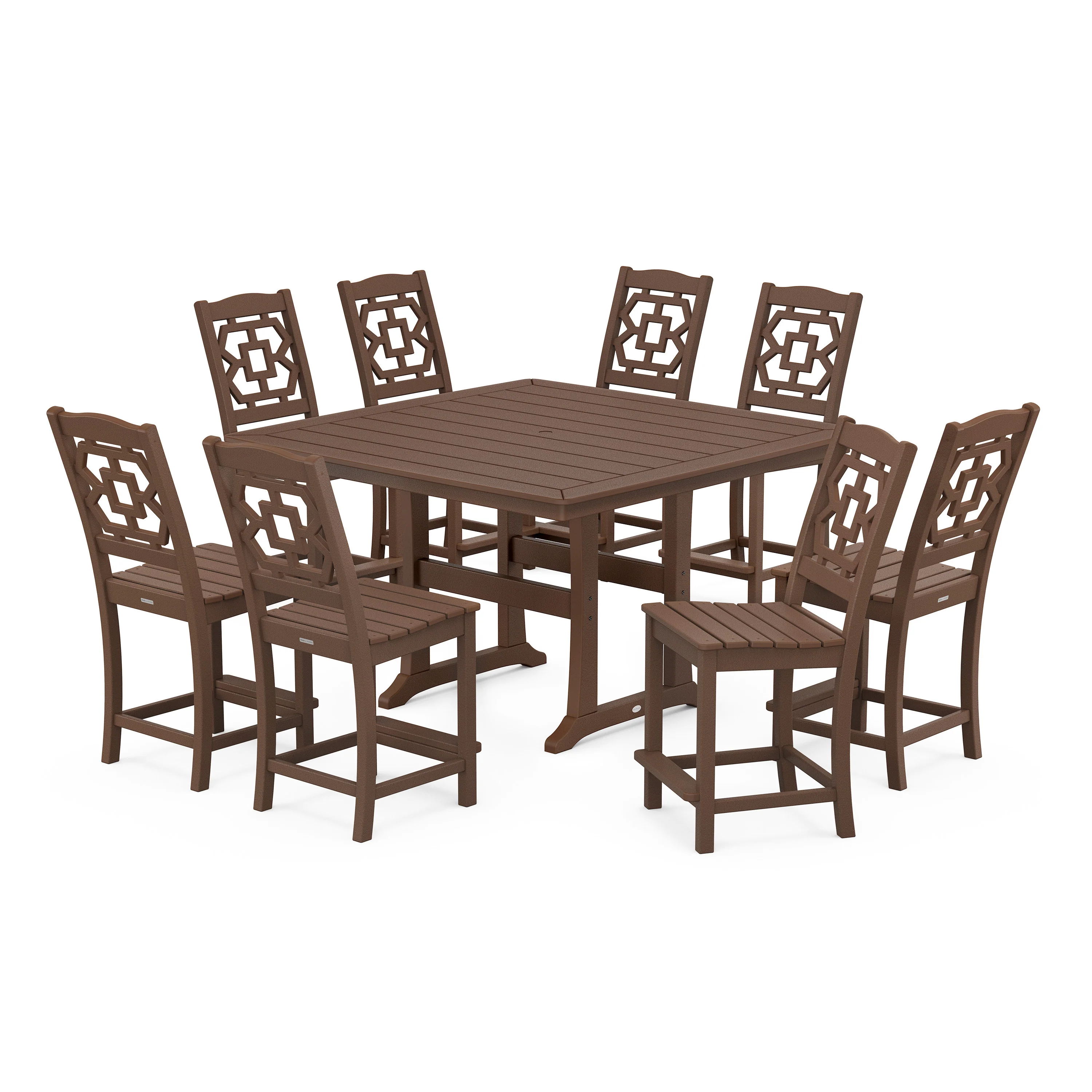 Chinoiserie 9-Piece Square Side Chair Counter Set with Trestle Legs - Image 6