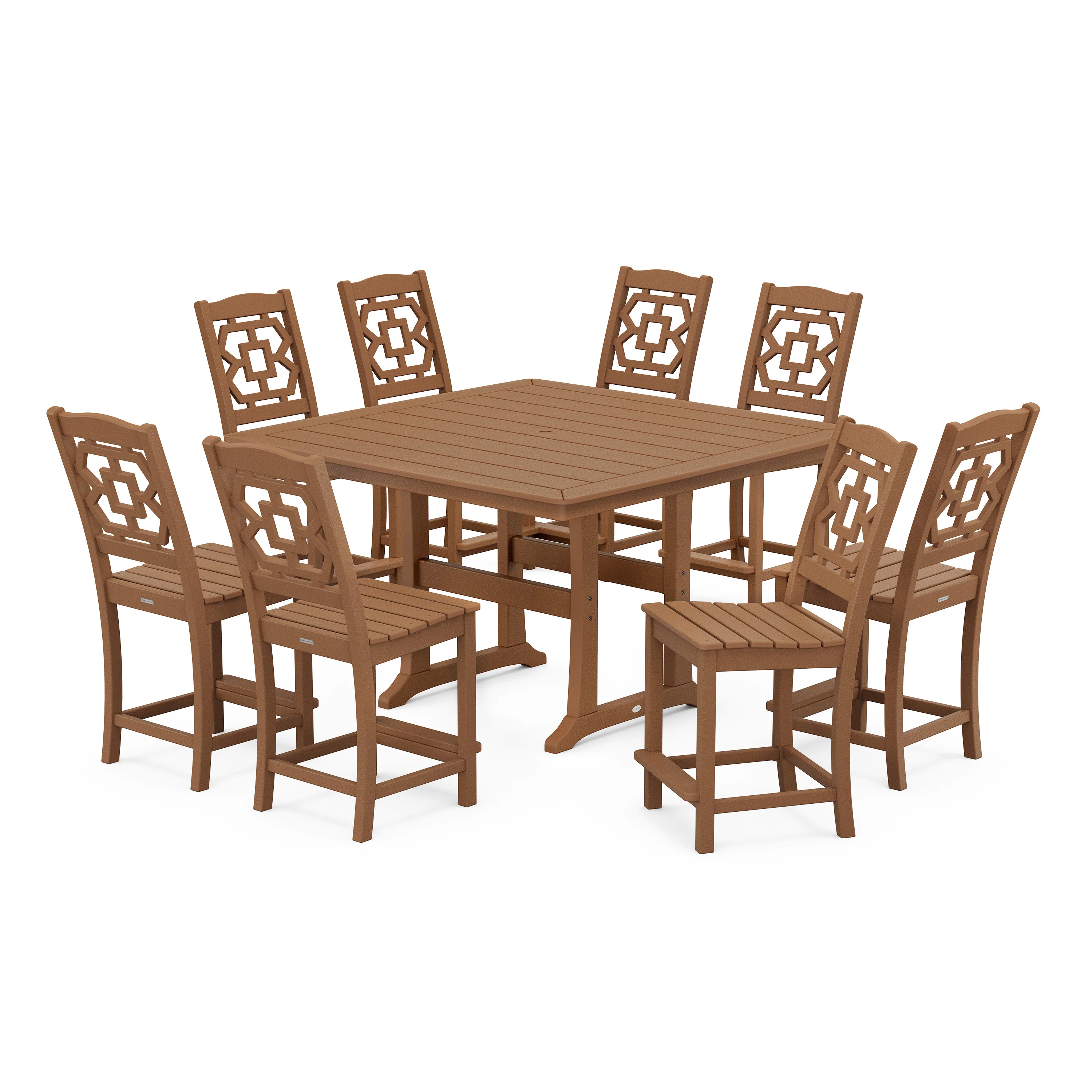 Chinoiserie 9-Piece Square Side Chair Counter Set with Trestle Legs - Image 8