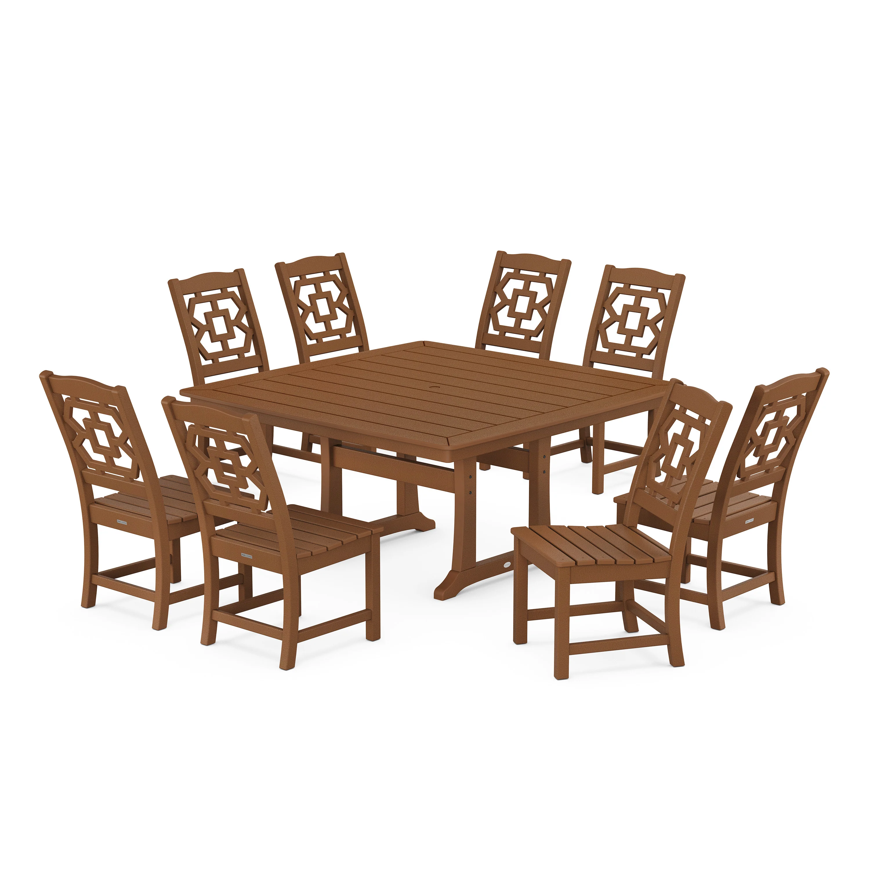 Chinoiserie 9-Piece Square Side Chair Dining Set with Trestle Legs - Image 10