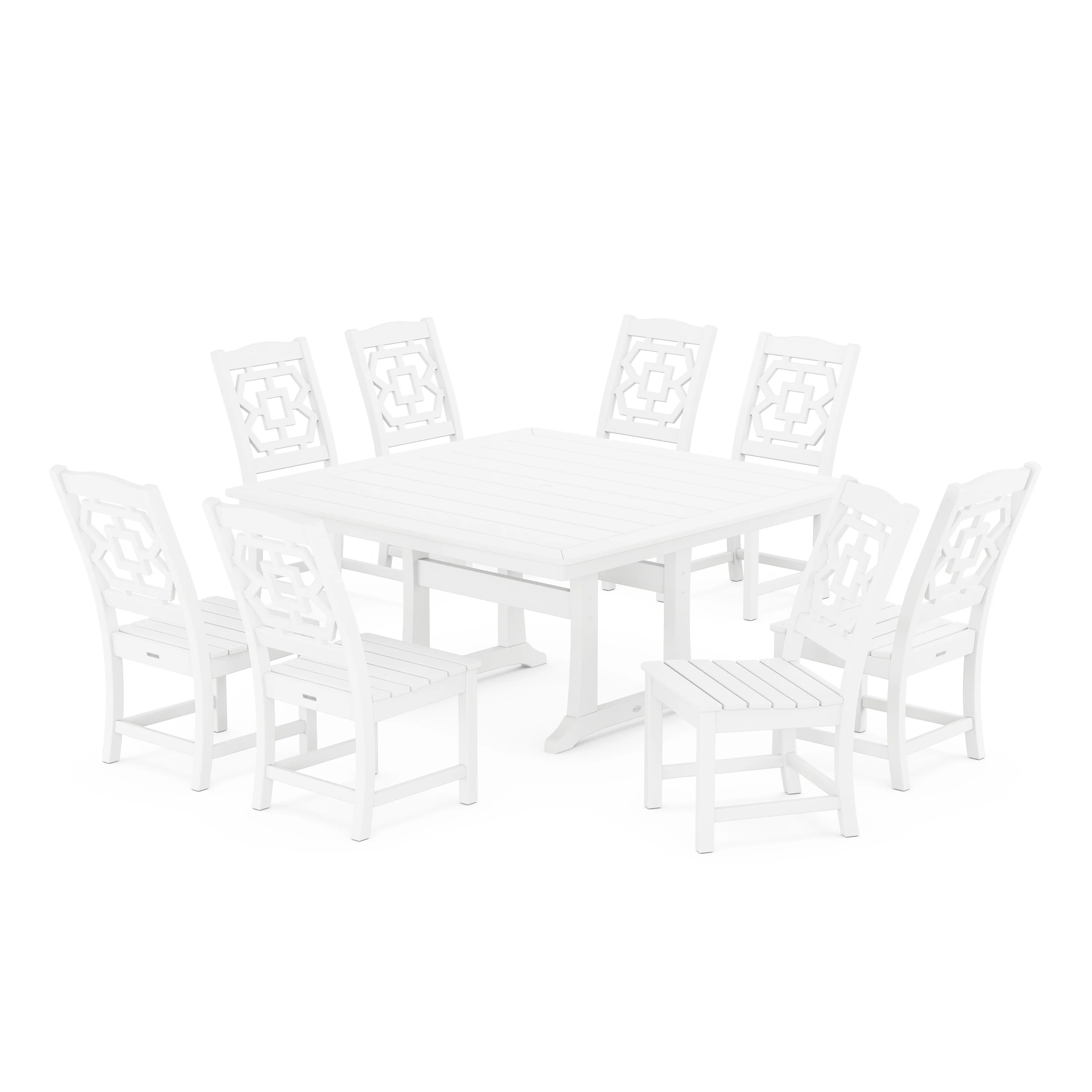 Chinoiserie 9-Piece Square Side Chair Dining Set with Trestle Legs - Image 6