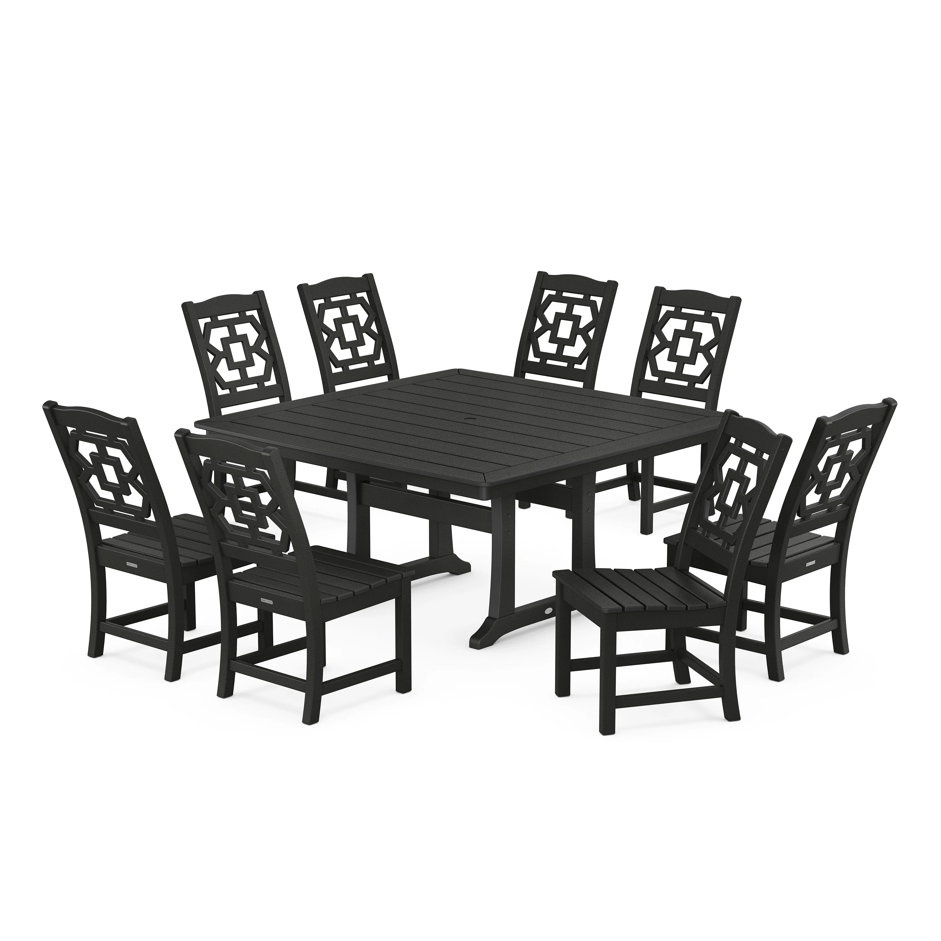 Chinoiserie 9-Piece Square Side Chair Dining Set with Trestle Legs - Image 7