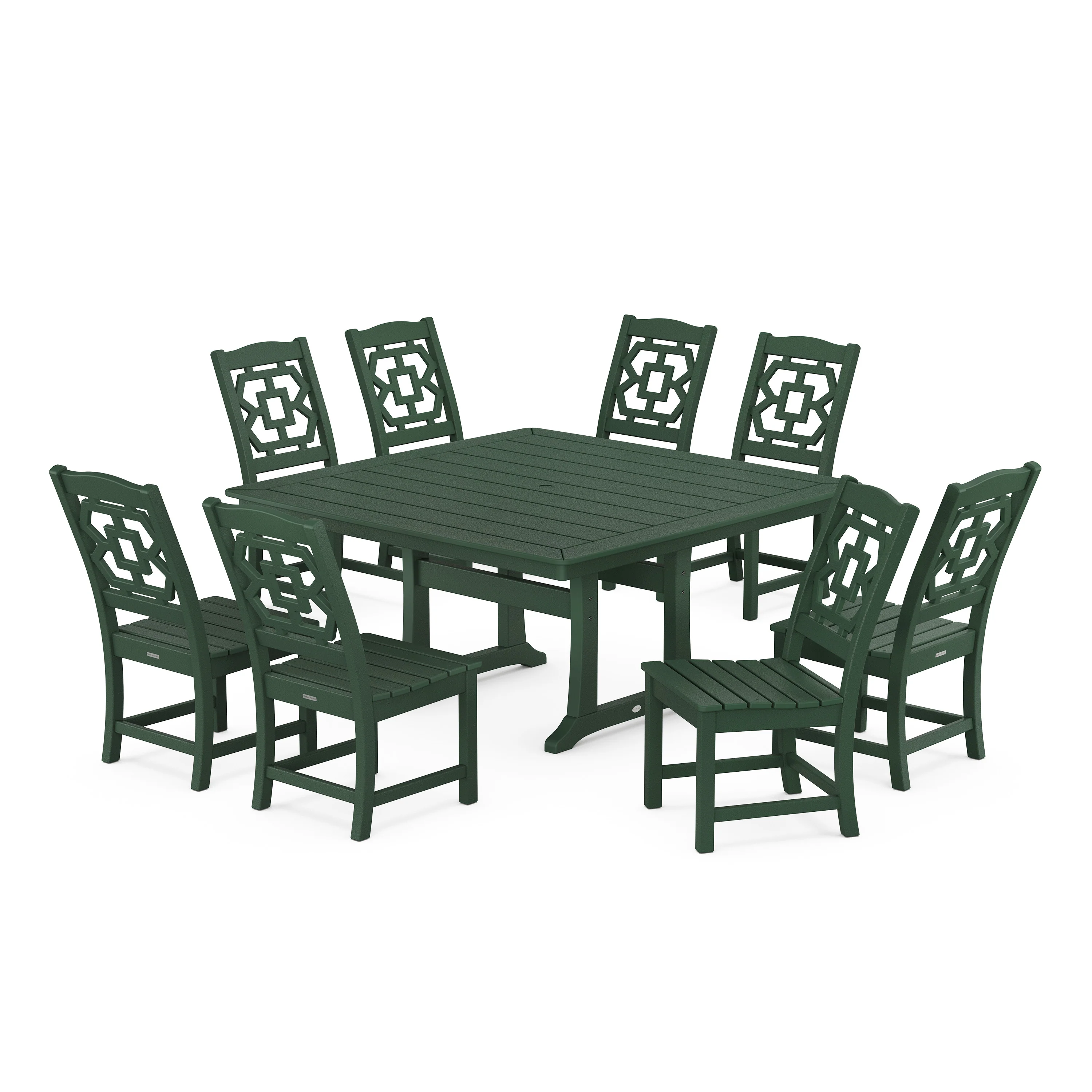 Chinoiserie 9-Piece Square Side Chair Dining Set with Trestle Legs - Image 8