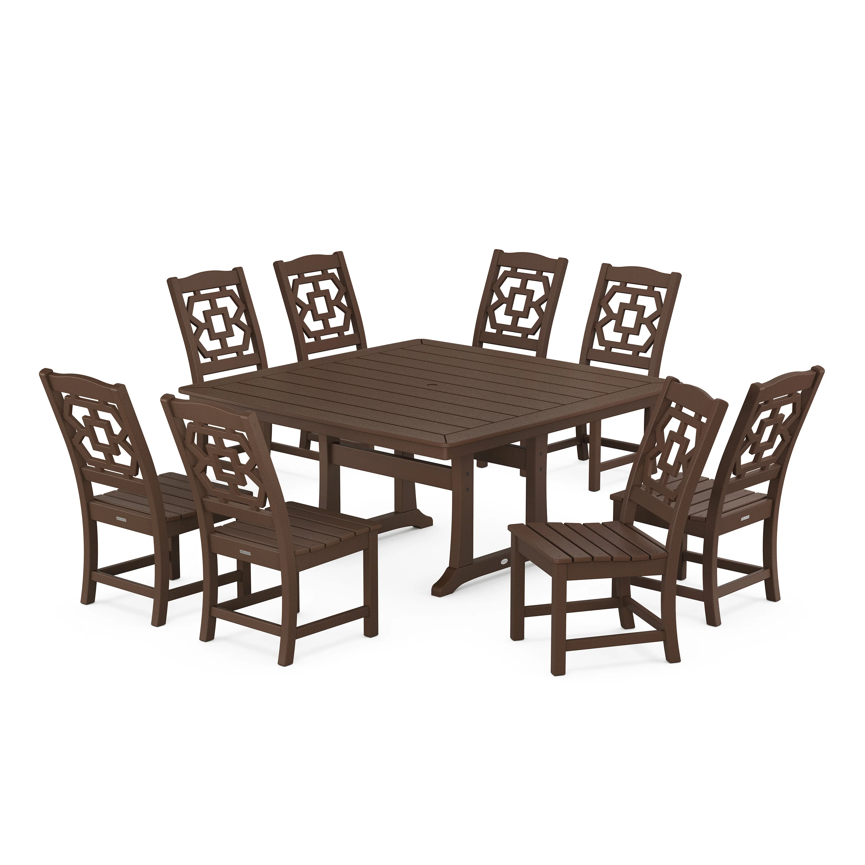 Chinoiserie 9-Piece Square Side Chair Dining Set with Trestle Legs - Image 9
