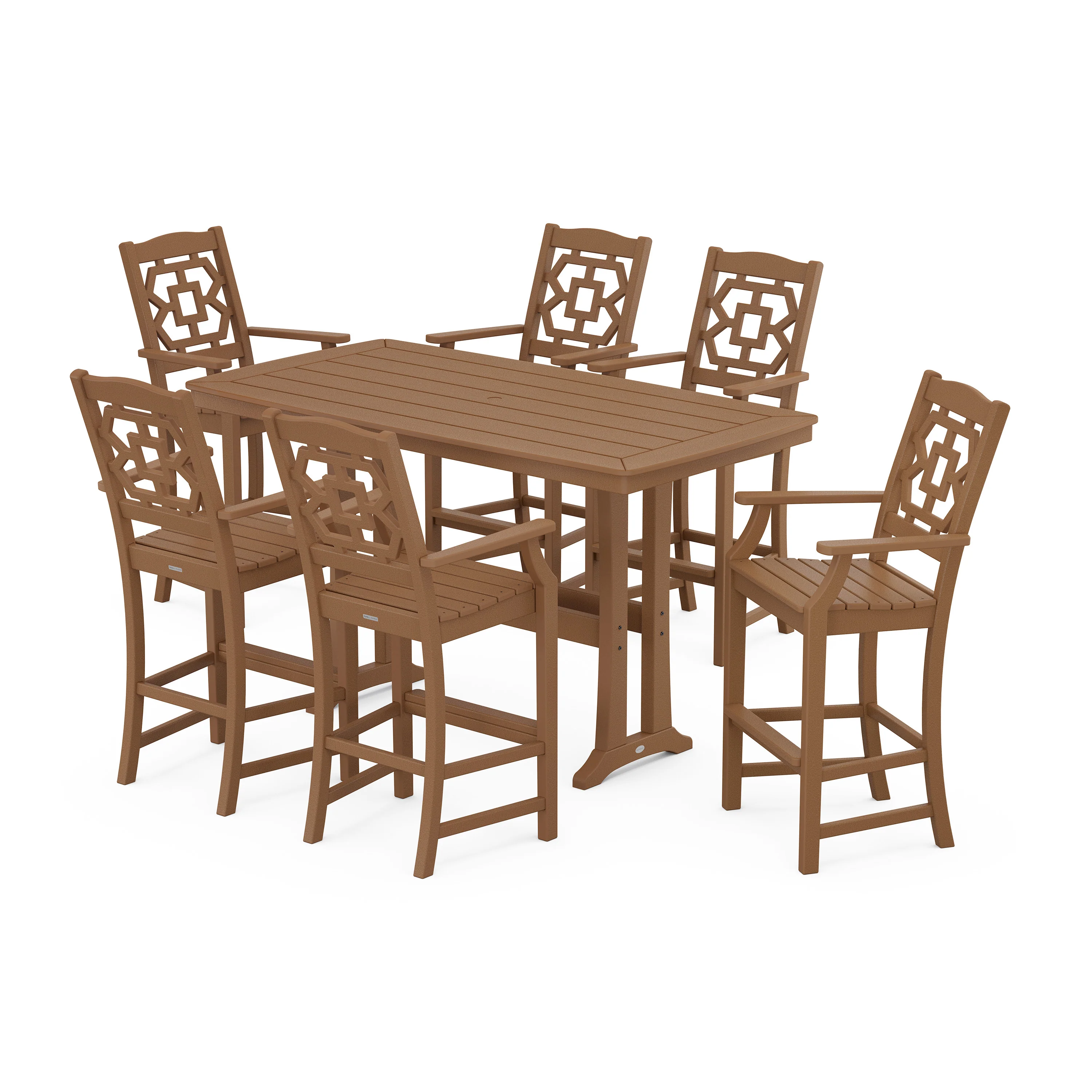 Chinoiserie Arm Chair 7-Piece Bar Set with Trestle Legs - Image 6