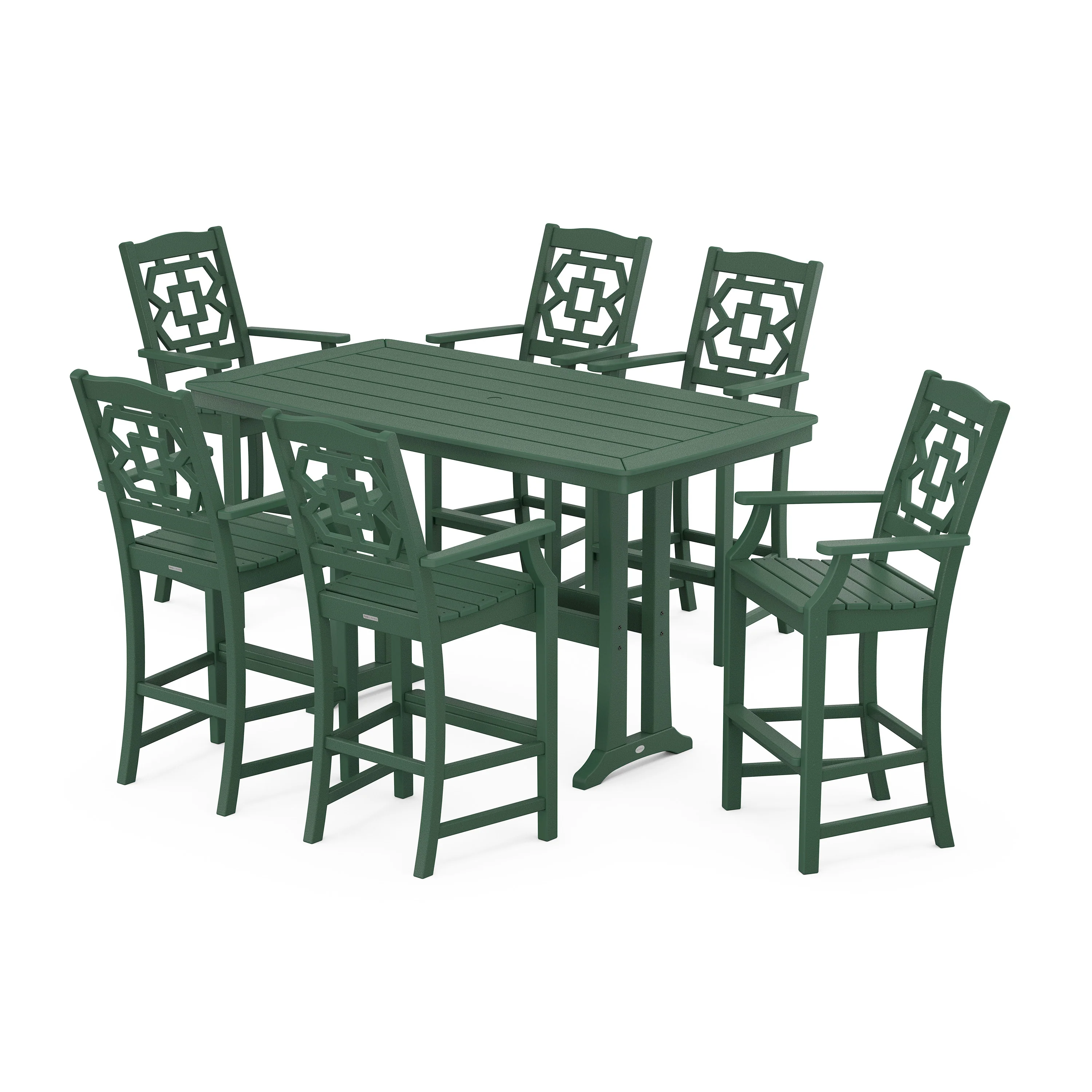 Chinoiserie Arm Chair 7-Piece Bar Set with Trestle Legs - Image 9