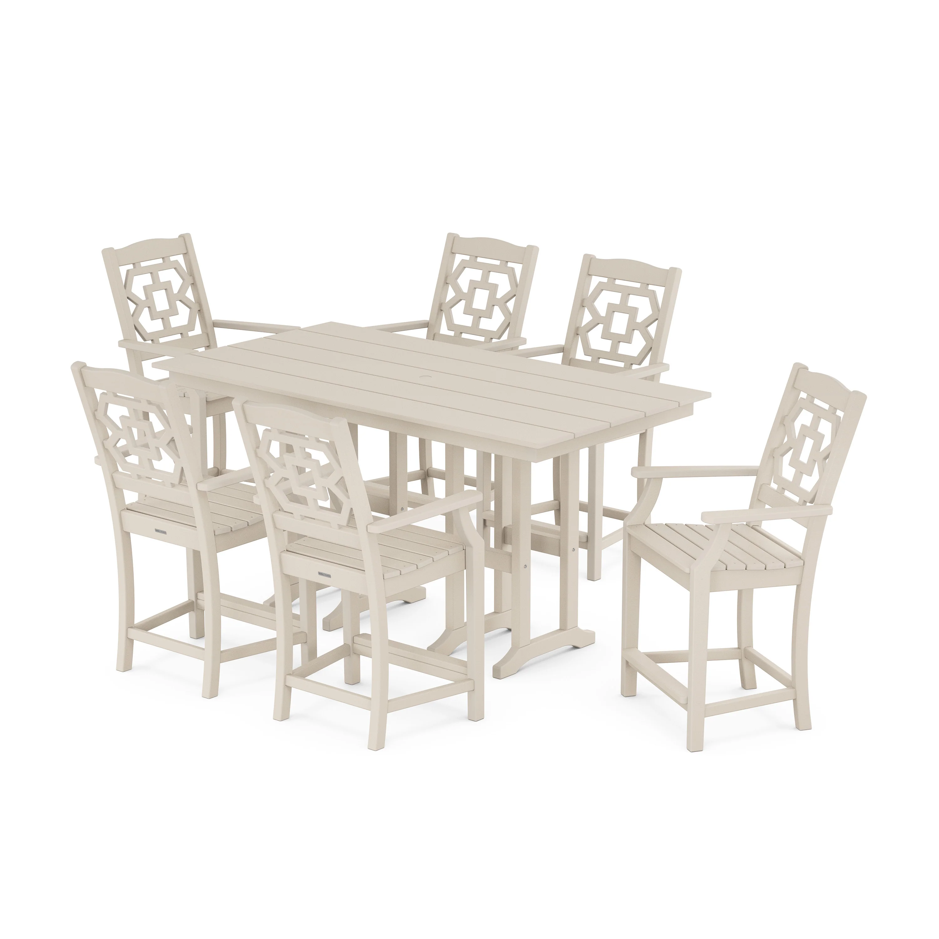Chinoiserie Arm Chair 7-Piece Farmhouse Counter Set - Image 8
