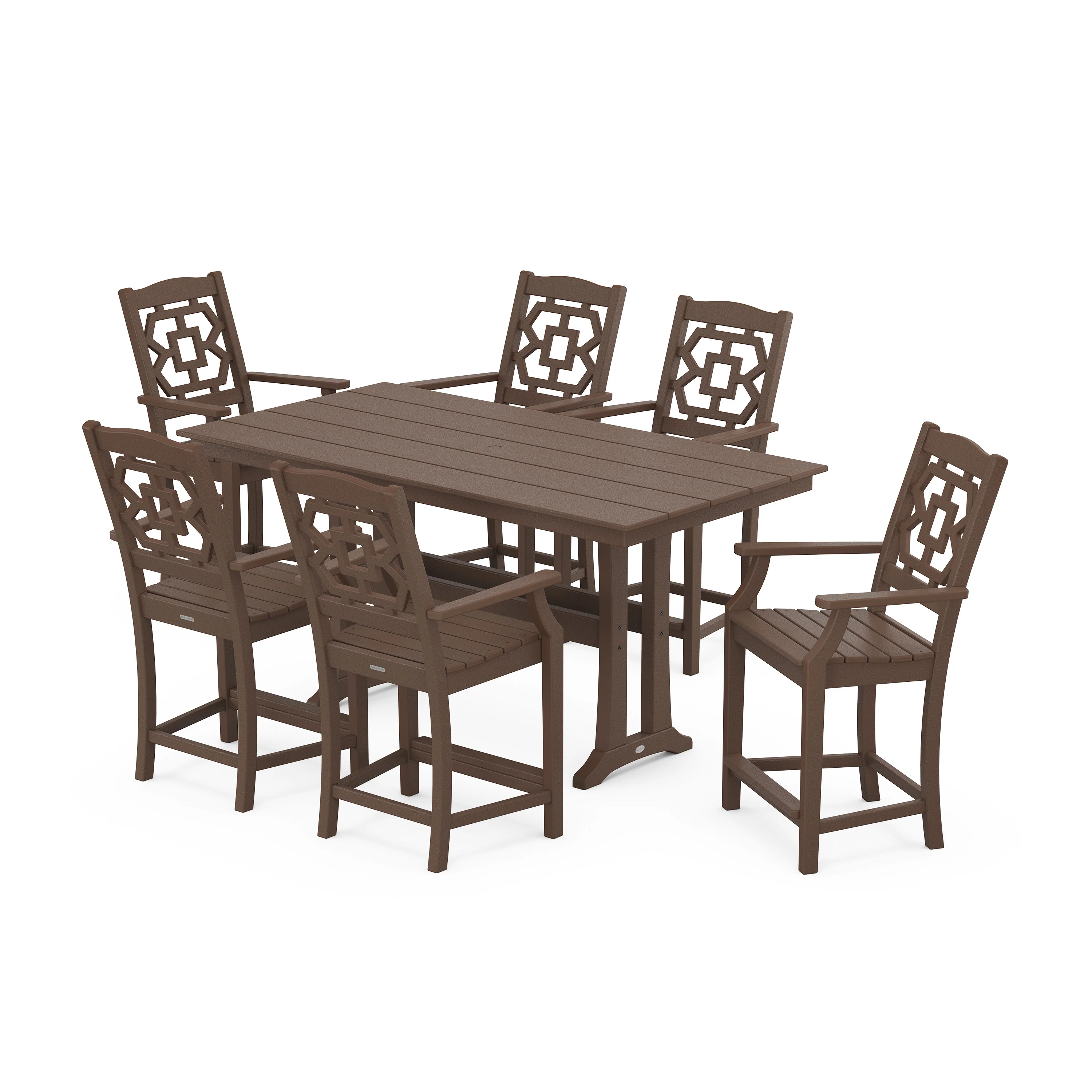 Chinoiserie Arm Chair 7-Piece Farmhouse Counter Set with Trestle Legs - Image 6