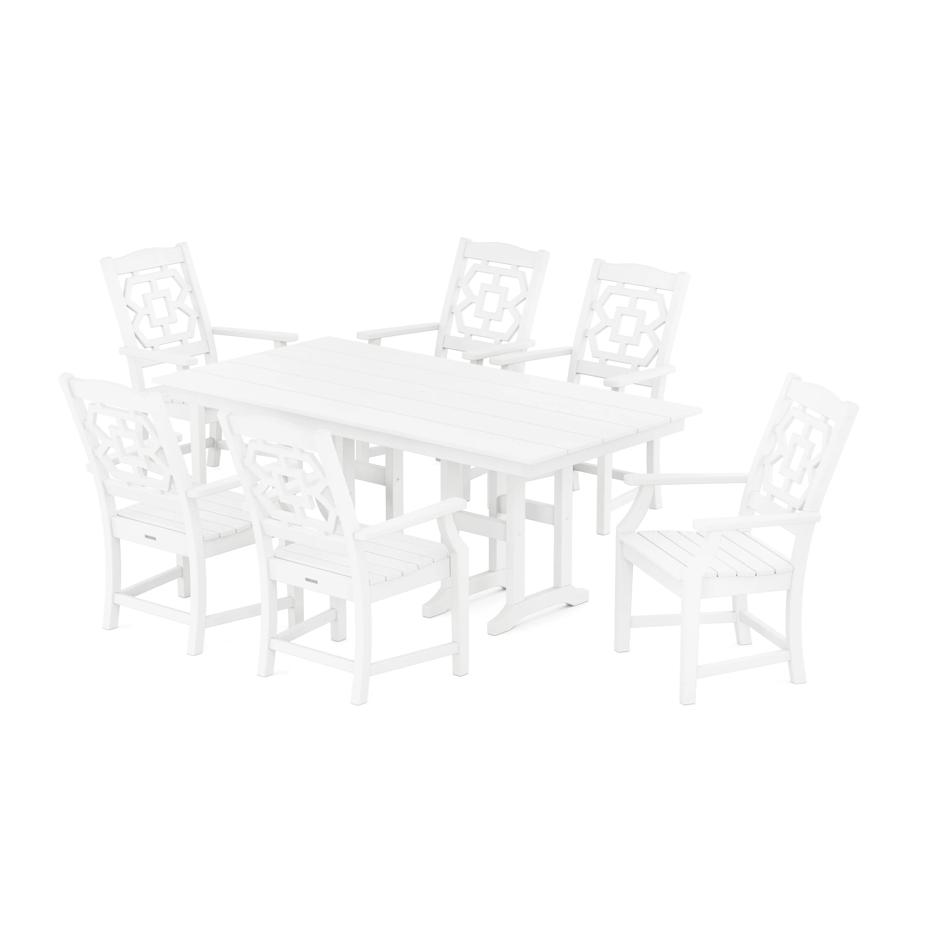 Chinoiserie Arm Chair 7-Piece Farmhouse Dining Set - Image 6