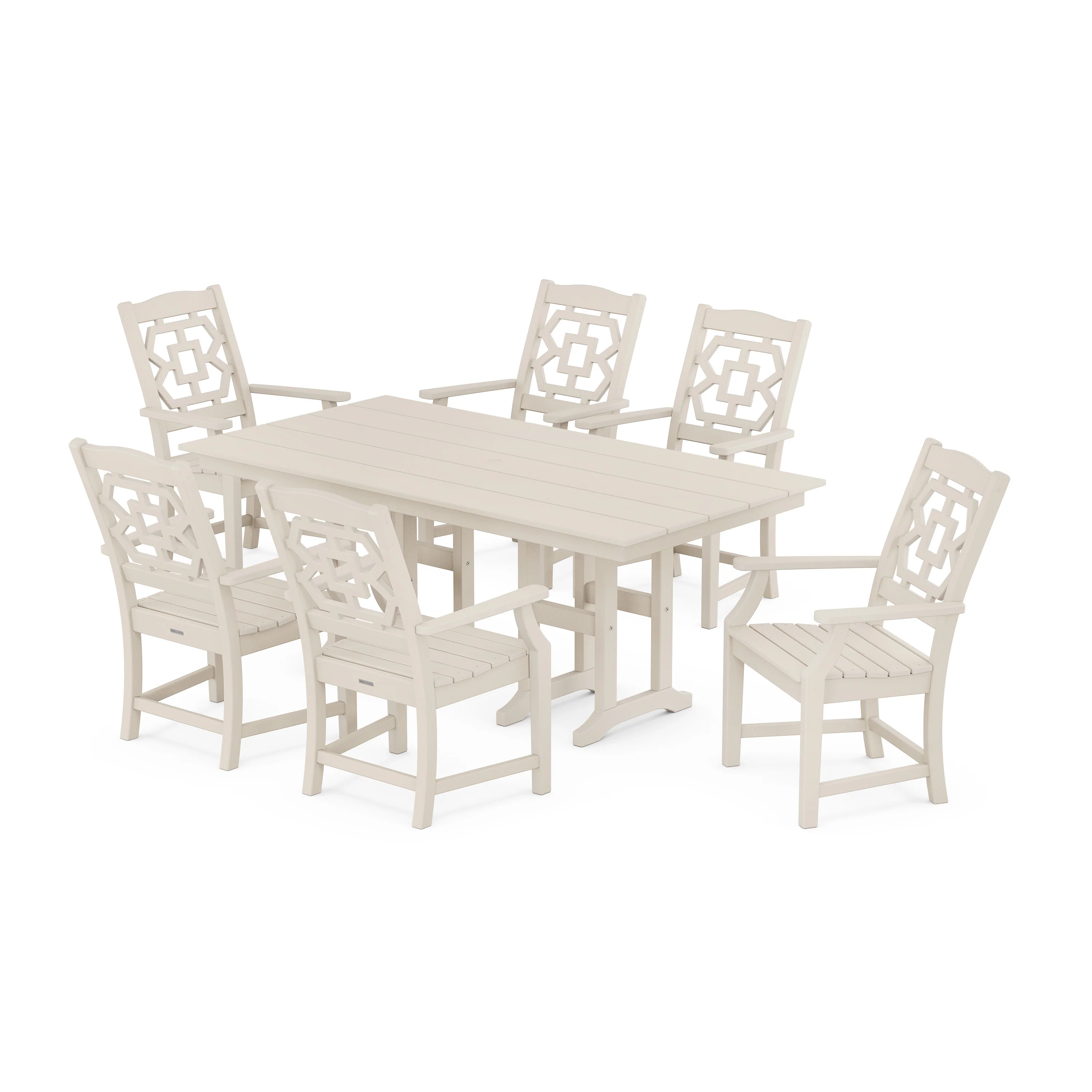 Chinoiserie Arm Chair 7-Piece Farmhouse Dining Set - Image 7