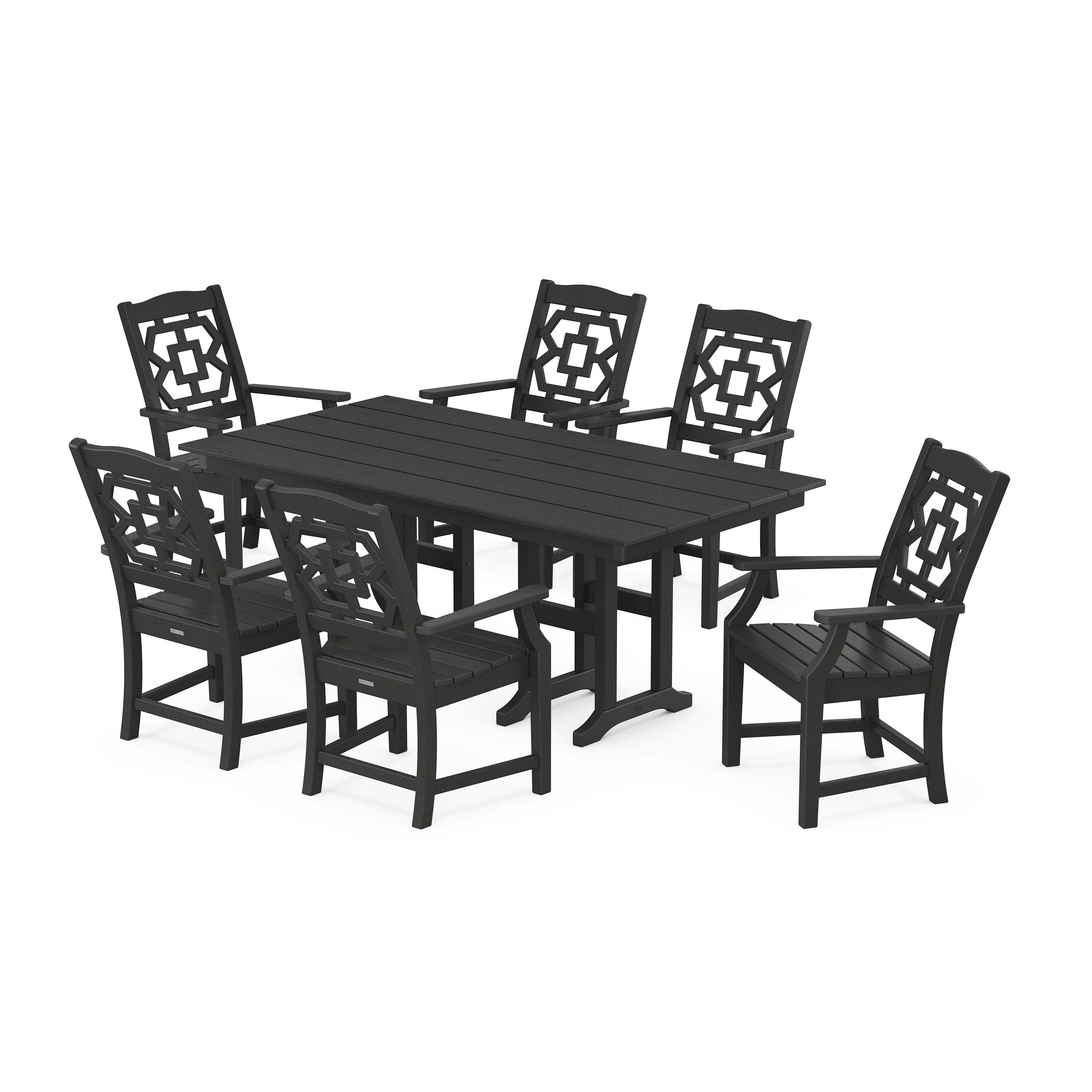 Chinoiserie Arm Chair 7-Piece Farmhouse Dining Set - Image 9