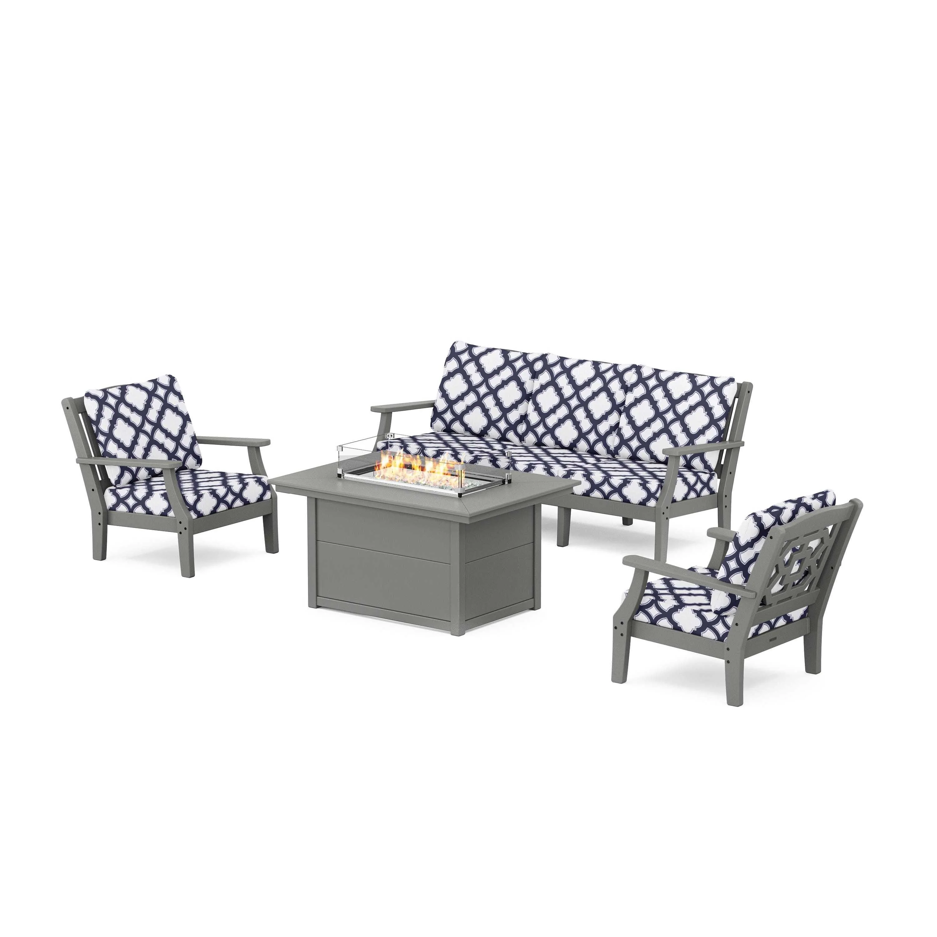 Chinoiserie Deep Seating Fire Pit Table Set - Image 74