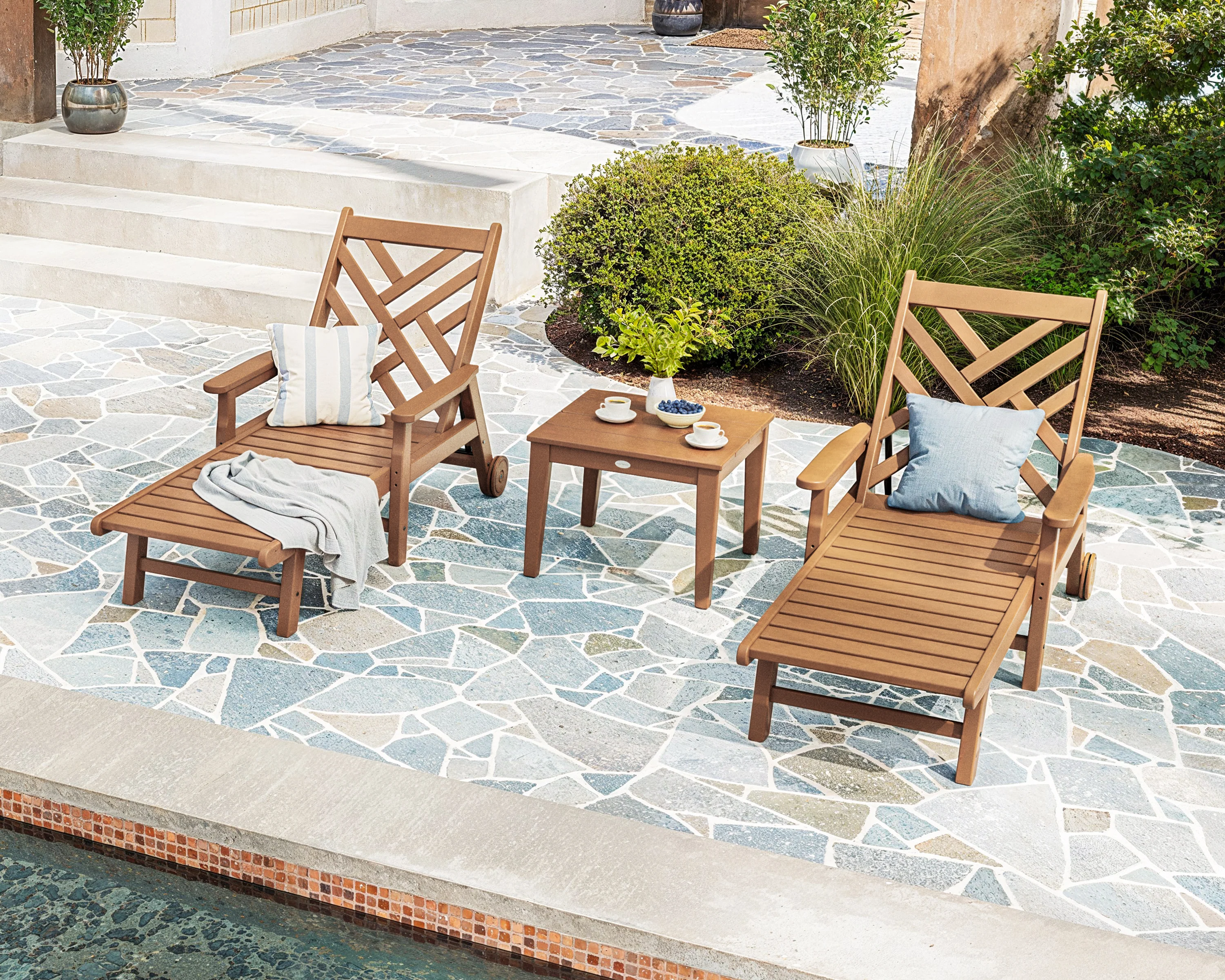 Chippendale 3-Piece Chaise Set with Arms and Wheels - Image 2
