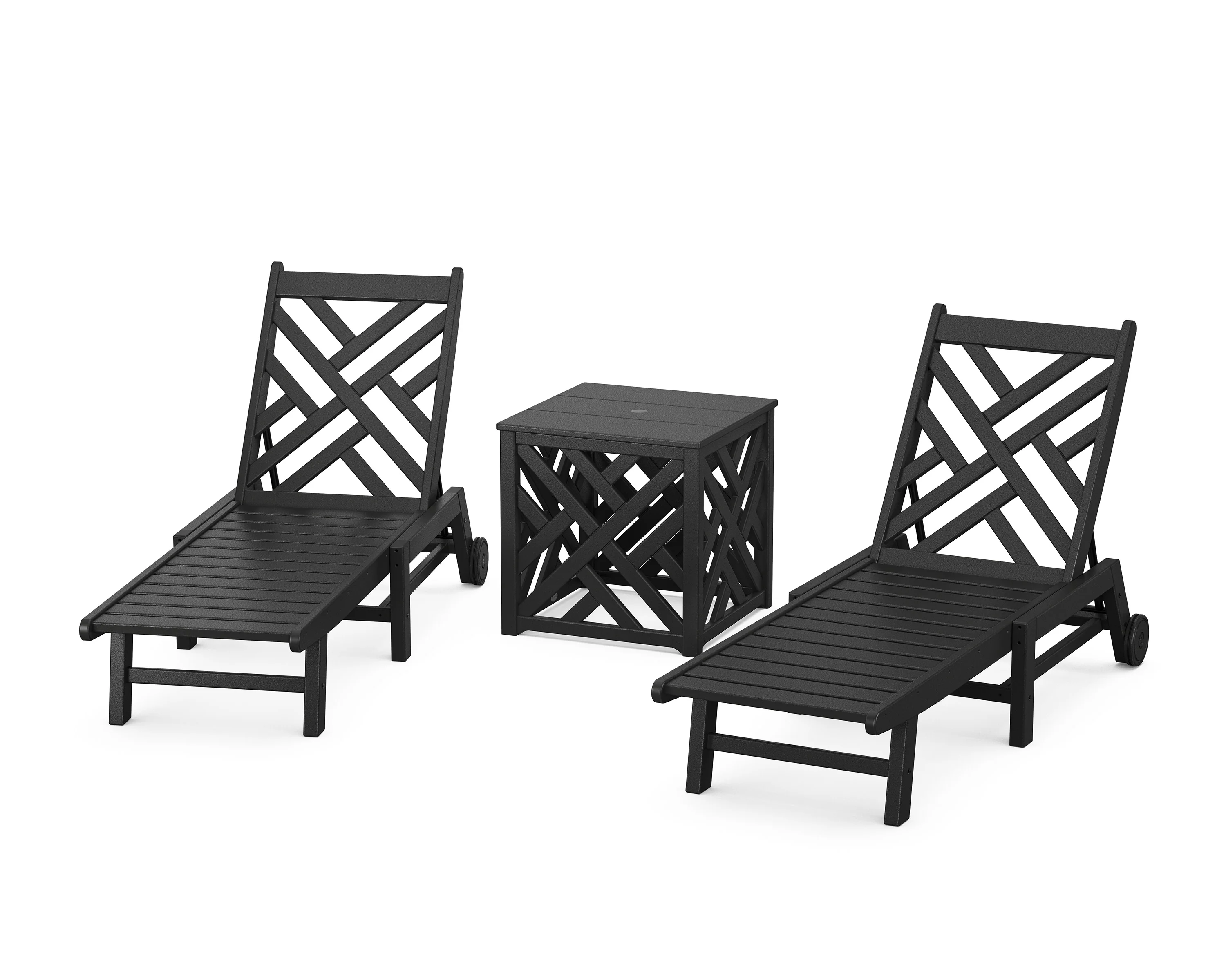 Chippendale 3-Piece Chaise Set with Wheels and Umbrella Stand Accent Table - Image 3