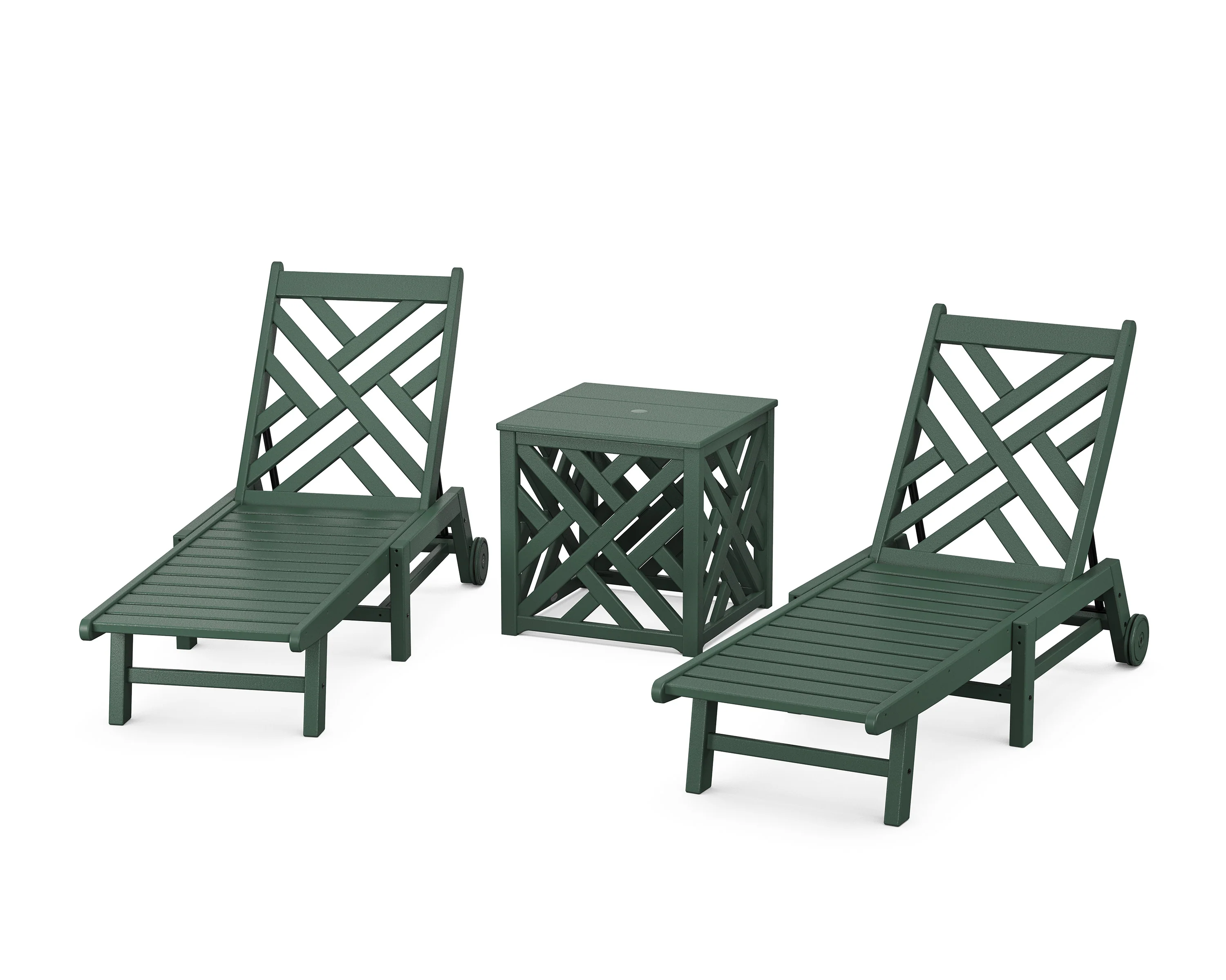 Chippendale 3-Piece Chaise Set with Wheels and Umbrella Stand Accent Table - Image 4