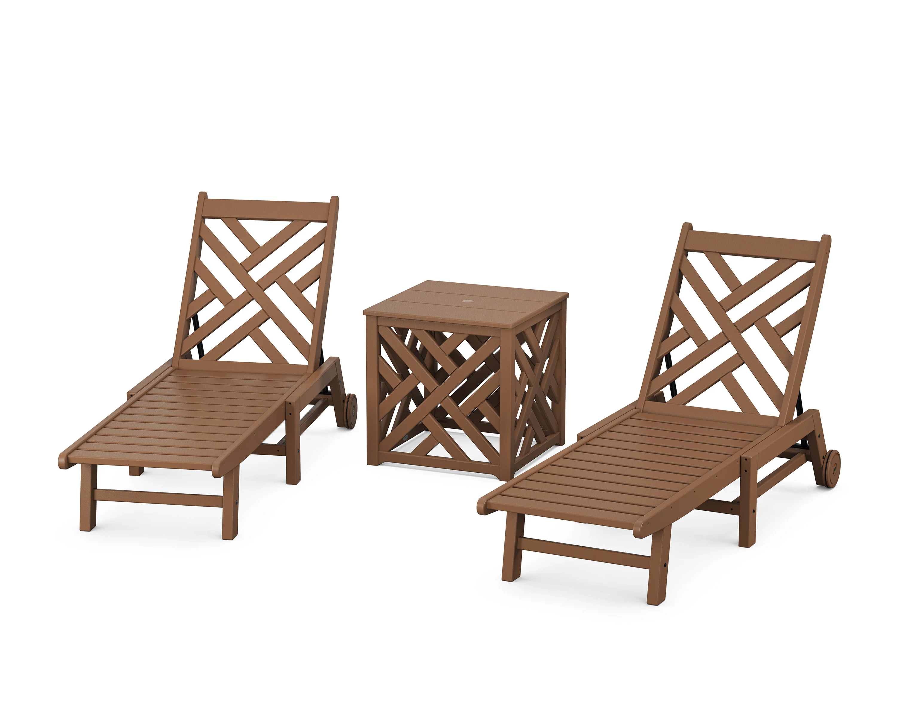 Chippendale 3-Piece Chaise Set with Wheels and Umbrella Stand Accent Table - Image 6