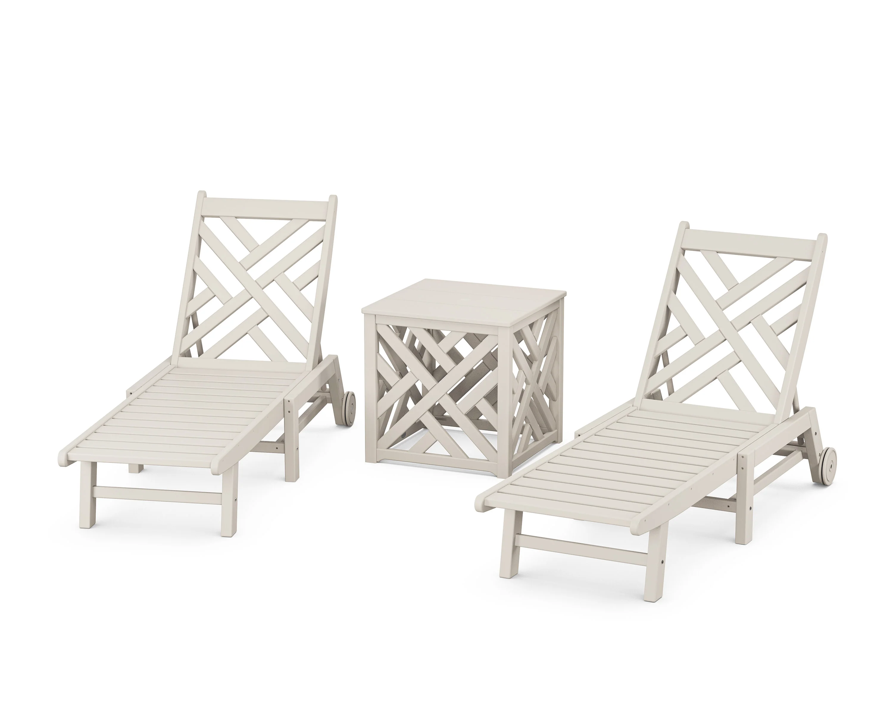 Chippendale 3-Piece Chaise Set with Wheels and Umbrella Stand Accent Table - Image 7