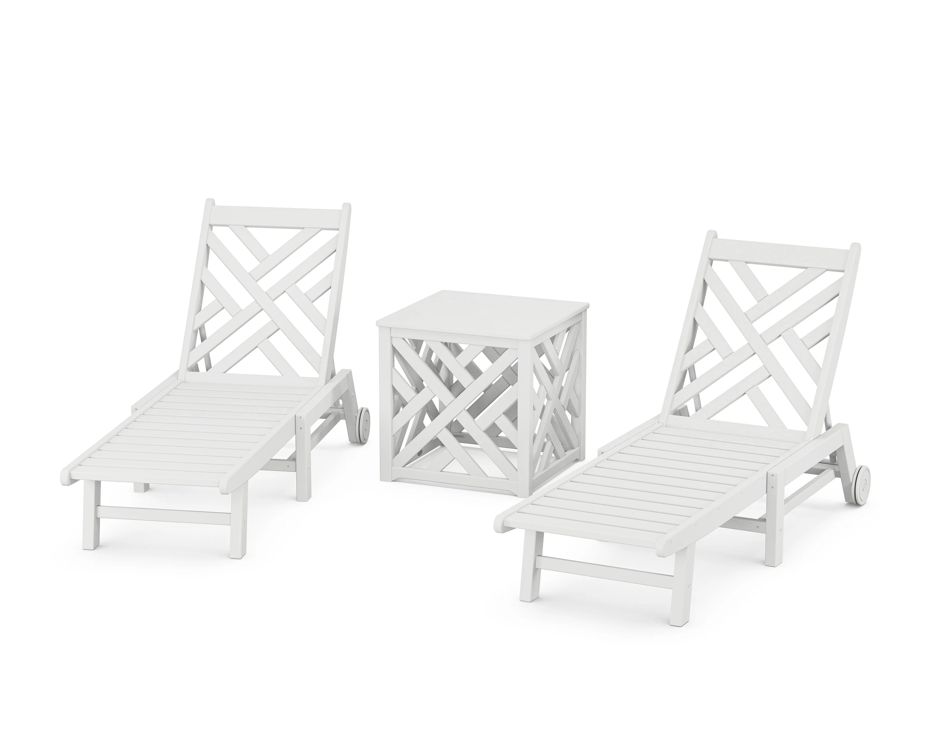Chippendale 3-Piece Chaise Set with Wheels and Umbrella Stand Accent Table - Image 8