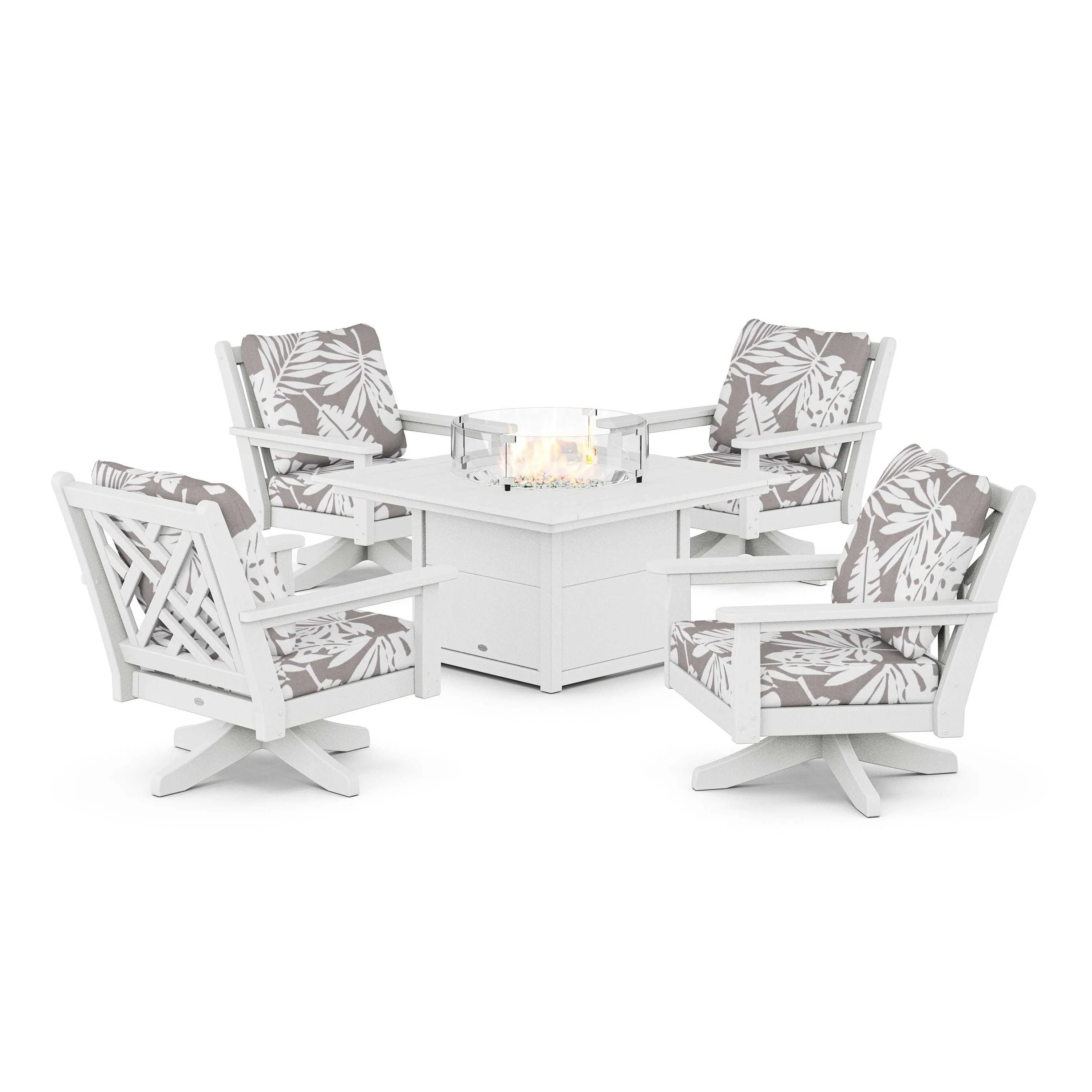 Chippendale 5-Piece Deep Seating Swivel Conversation Set with Fire Pit Table - Image 128
