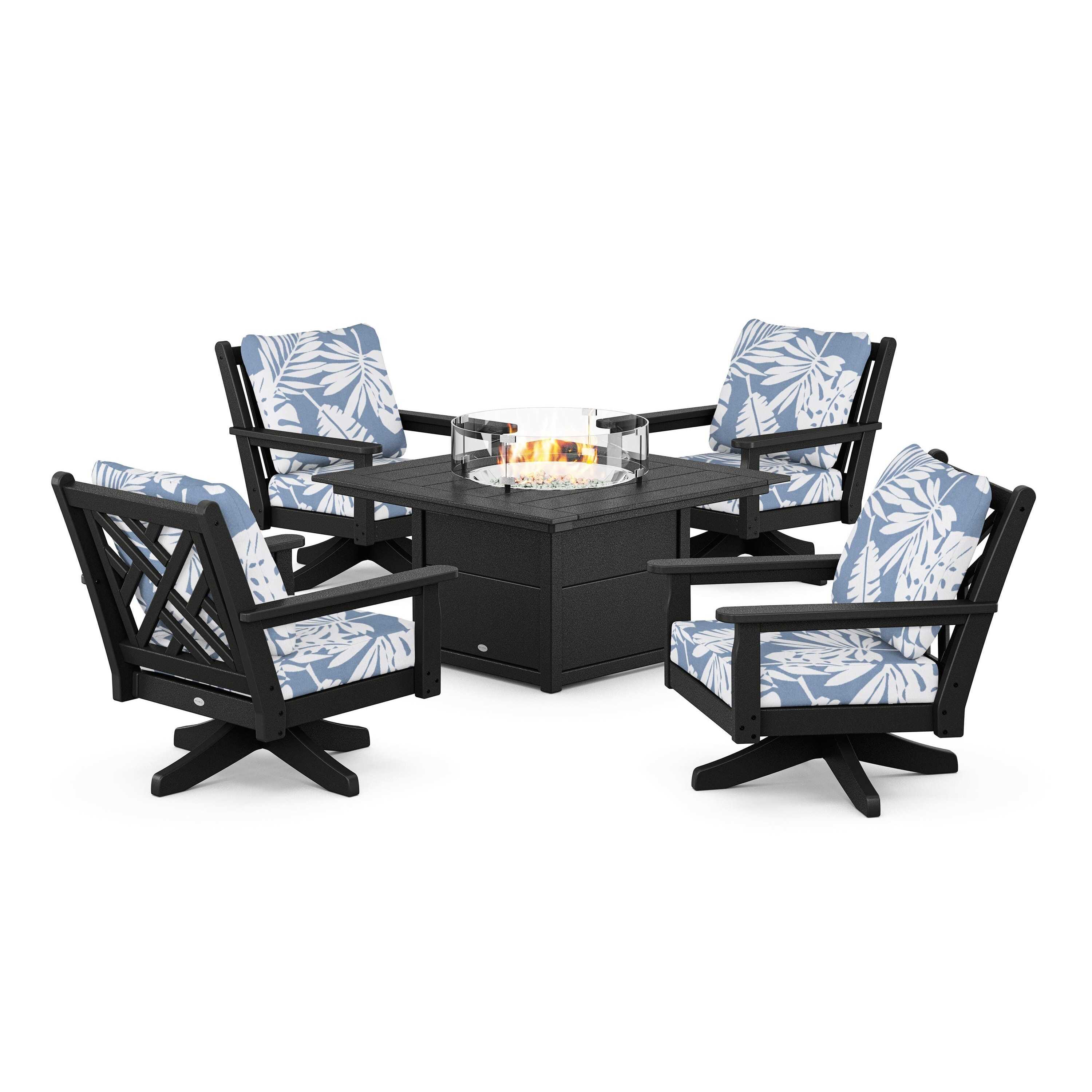 Chippendale 5-Piece Deep Seating Swivel Conversation Set with Fire Pit Table - Image 15