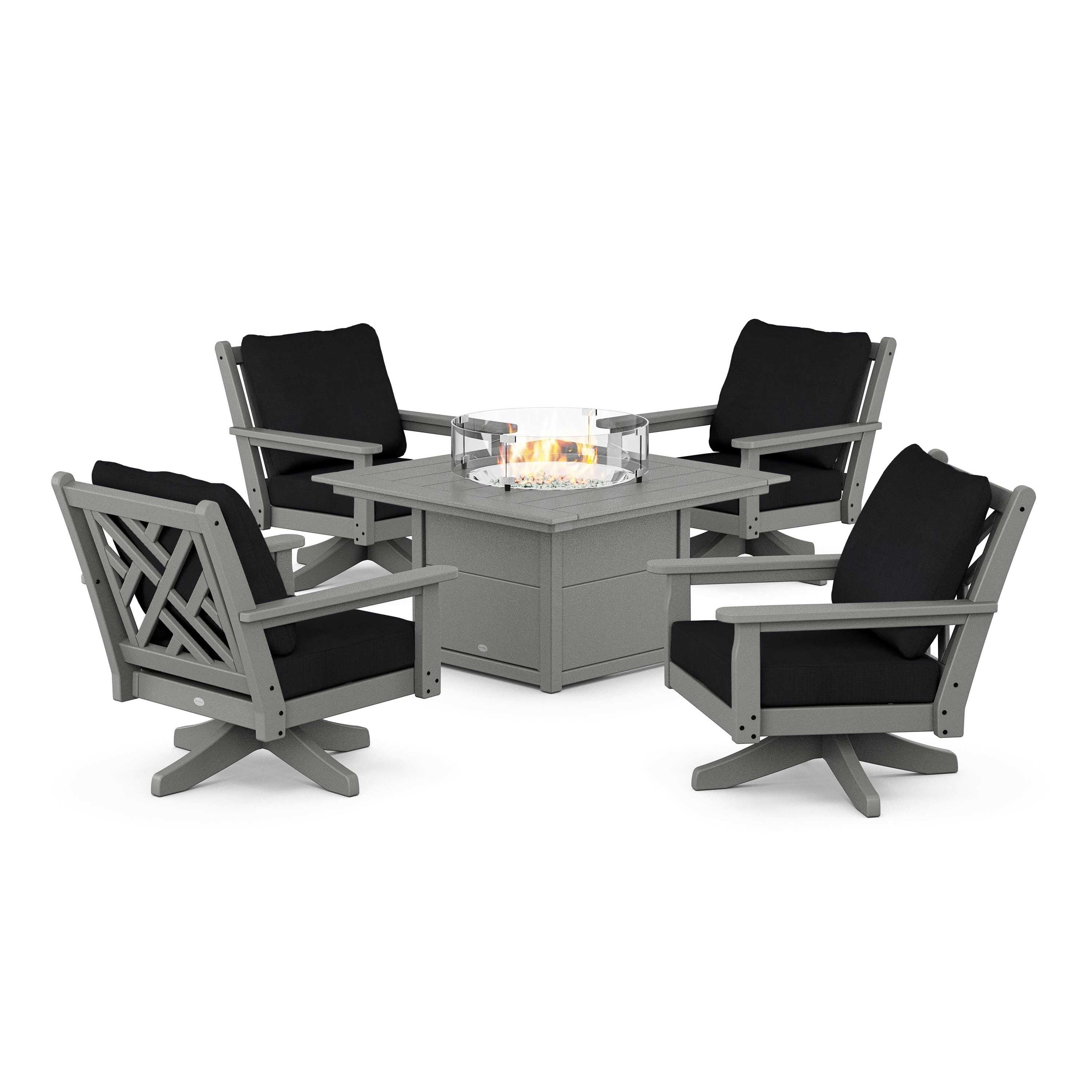Chippendale 5-Piece Deep Seating Swivel Conversation Set with Fire Pit Table - Image 187
