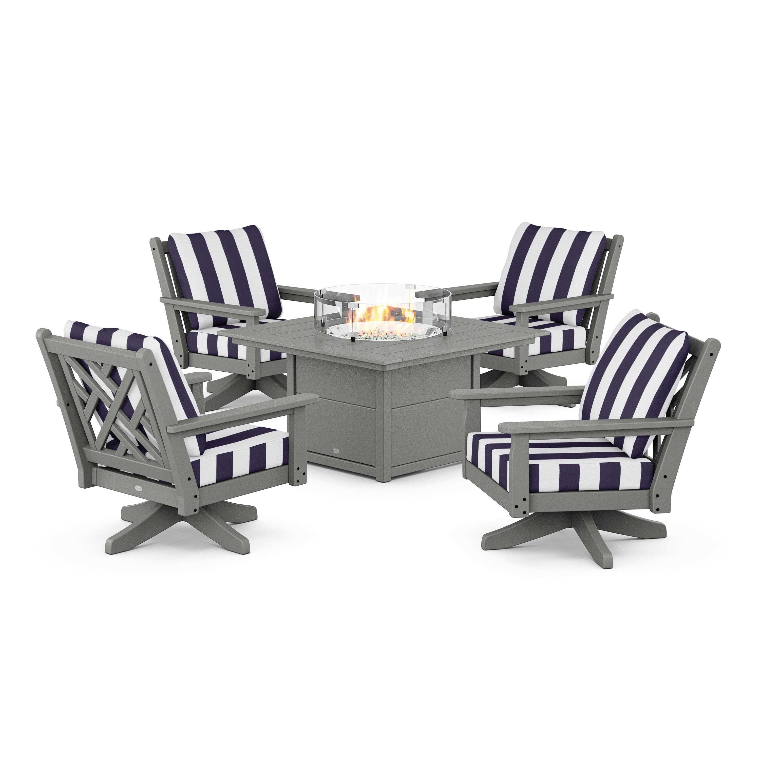 Chippendale 5-Piece Deep Seating Swivel Conversation Set with Fire Pit Table - Image 198