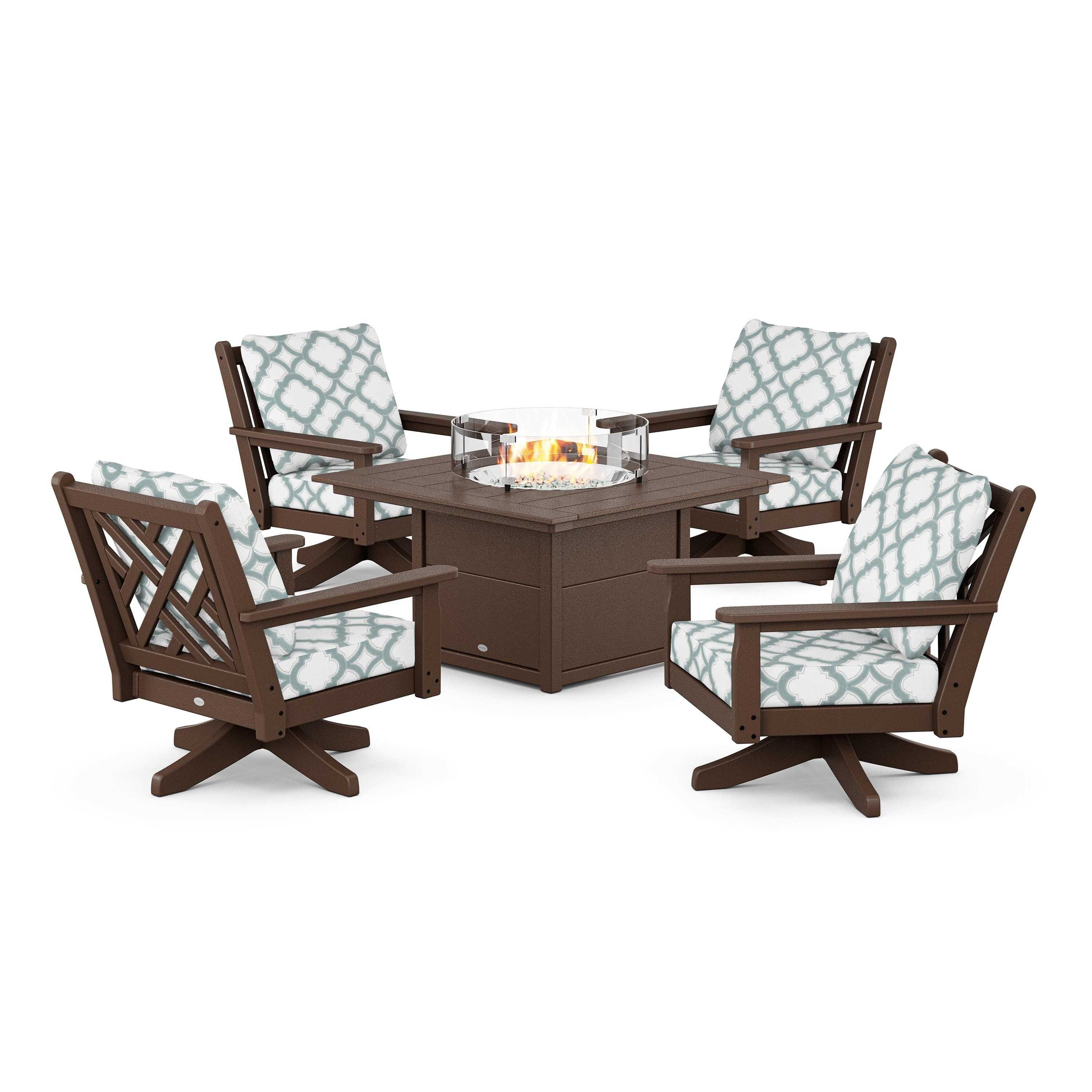Chippendale 5-Piece Deep Seating Swivel Conversation Set with Fire Pit Table - Image 20