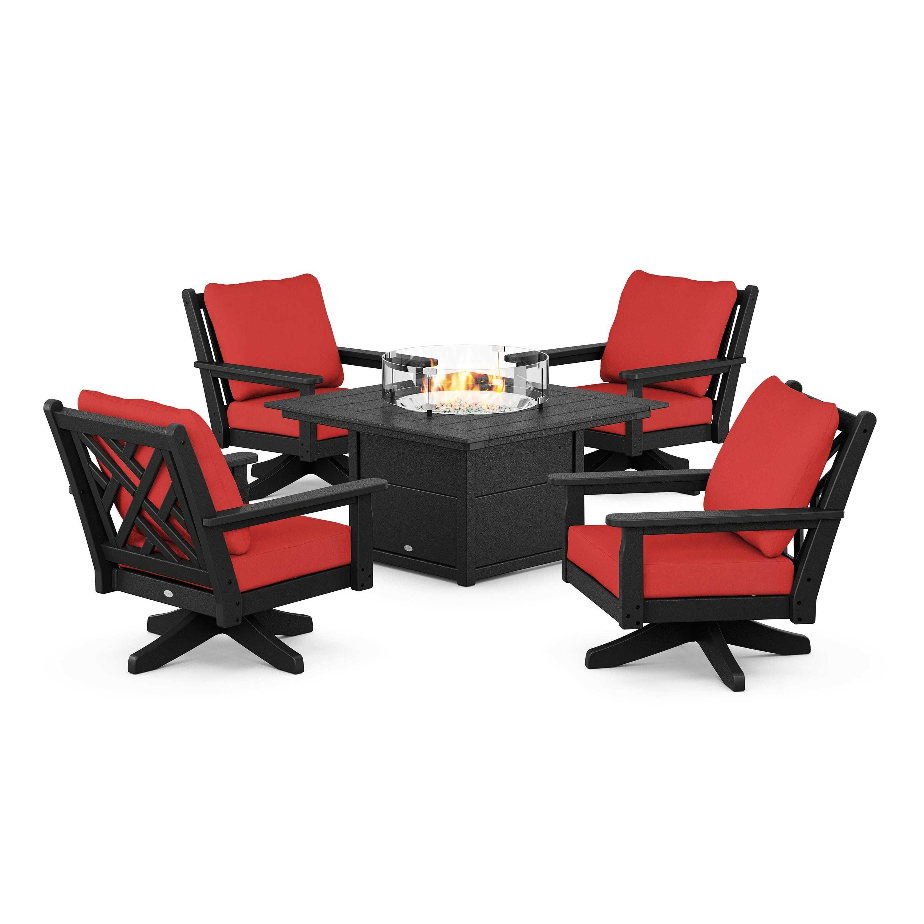 Chippendale 5-Piece Deep Seating Swivel Conversation Set with Fire Pit Table - Image 4