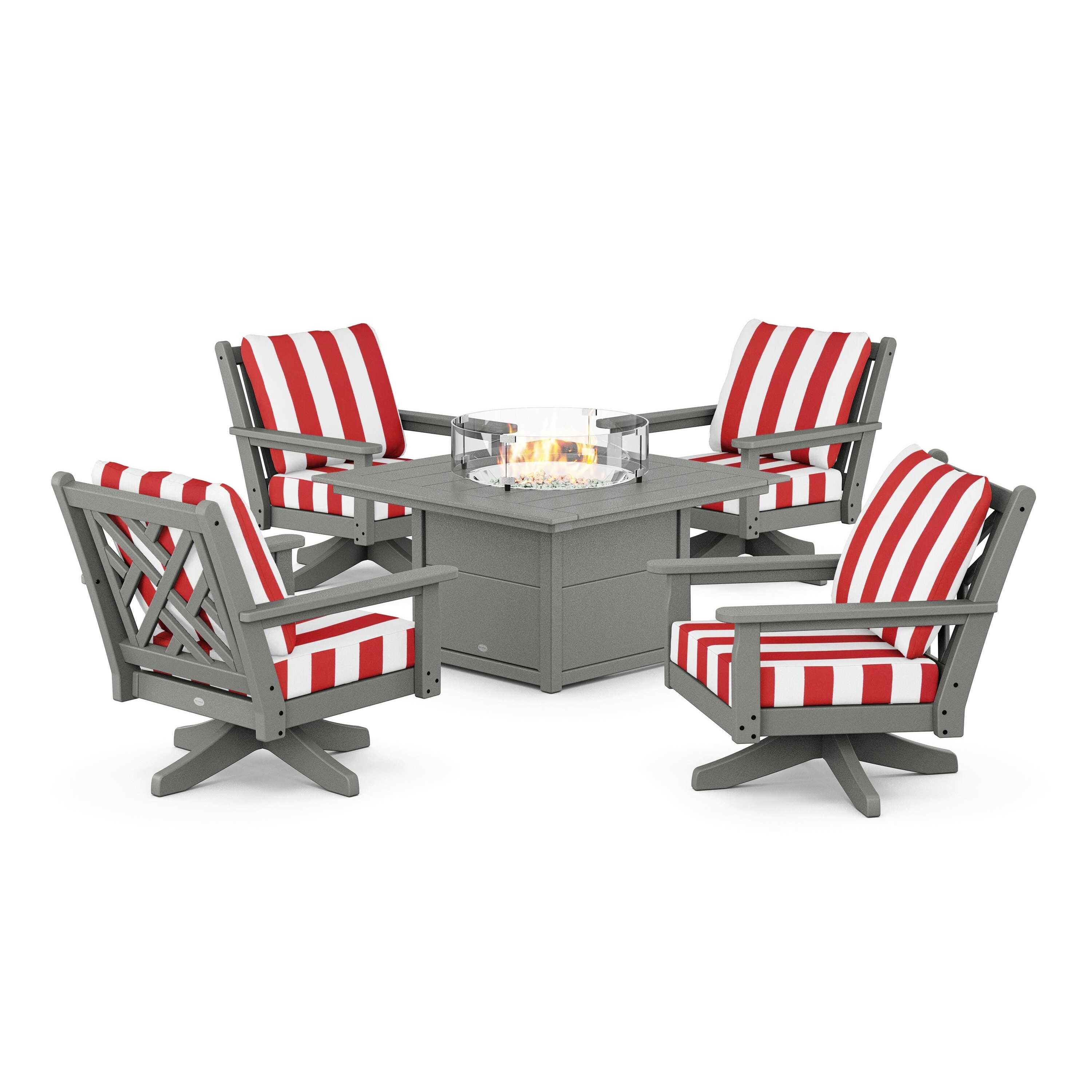 Chippendale 5-Piece Deep Seating Swivel Conversation Set with Fire Pit Table - Image 45