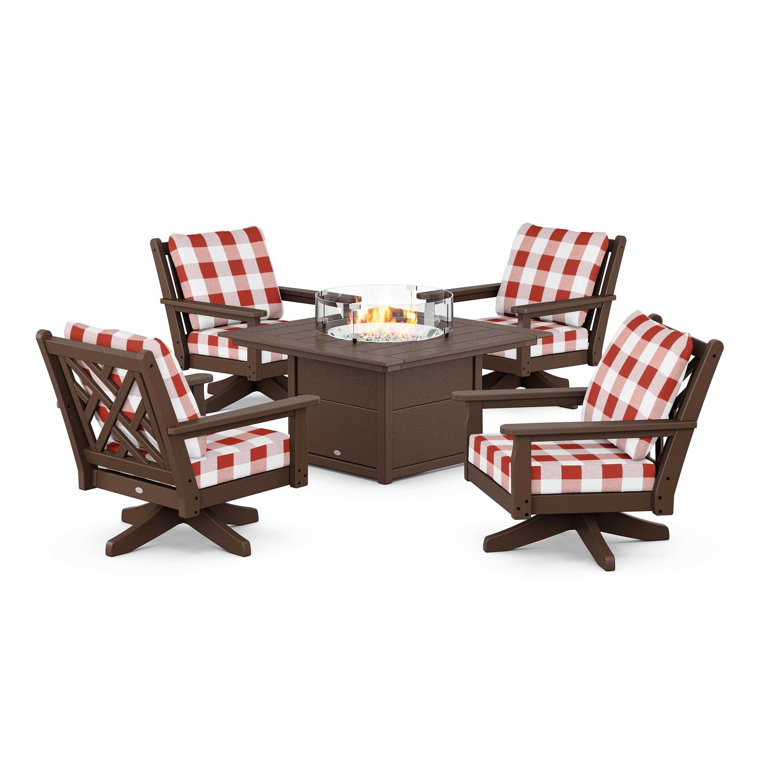 Chippendale 5-Piece Deep Seating Swivel Conversation Set with Fire Pit Table - Image 56
