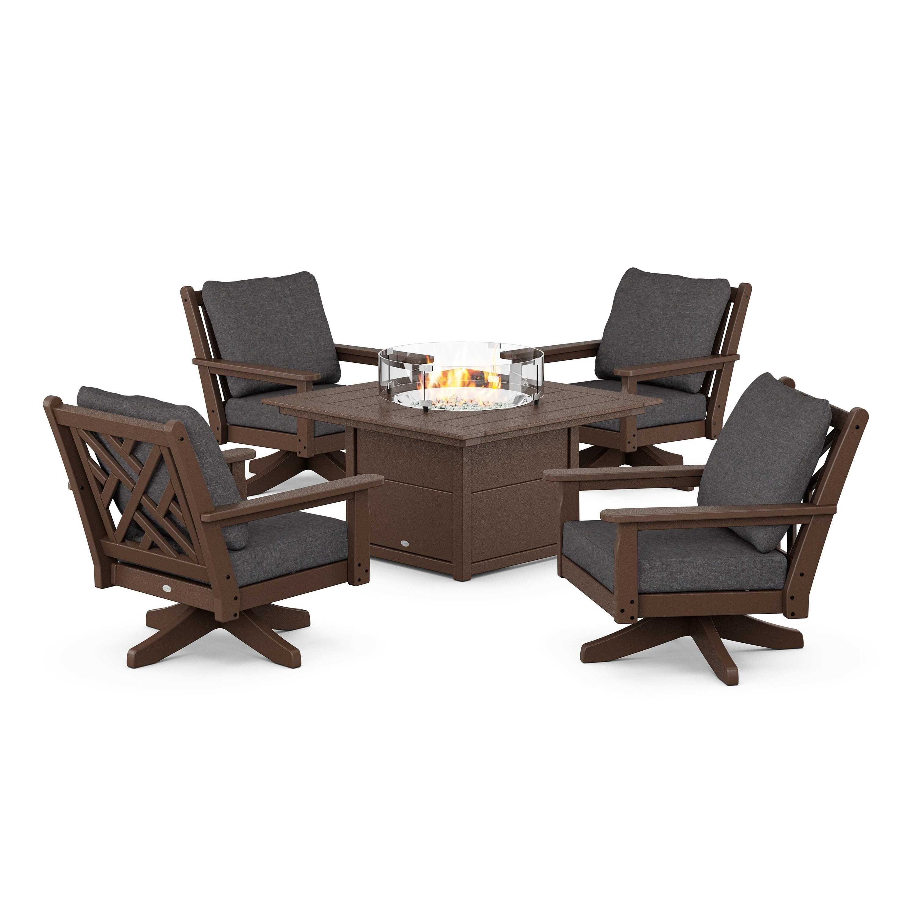 Chippendale 5-Piece Deep Seating Swivel Conversation Set with Fire Pit Table - Image 6