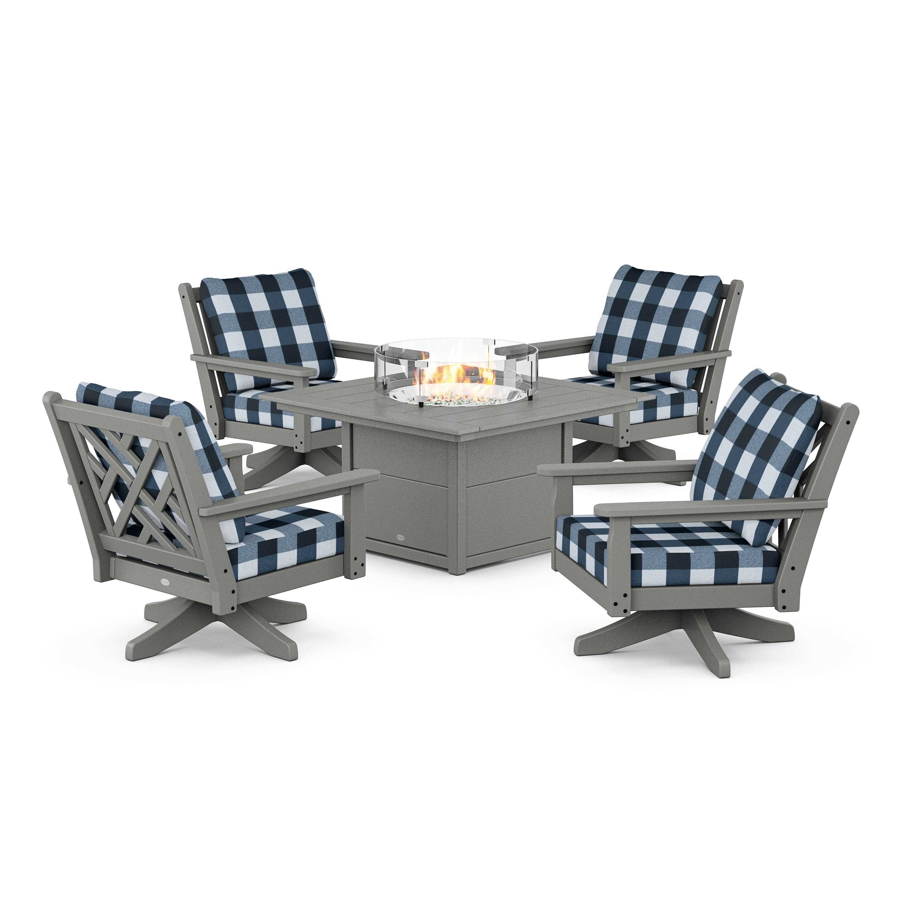 Chippendale 5-Piece Deep Seating Swivel Conversation Set with Fire Pit Table - Image 74