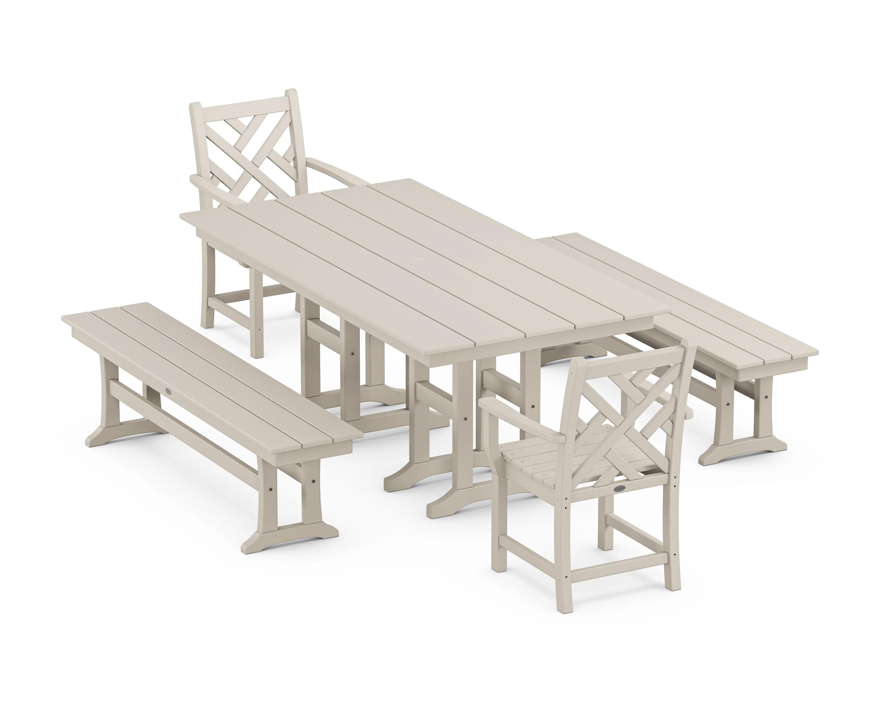 Chippendale 5-Piece Farmhouse Dining Set with Benches - Image 4