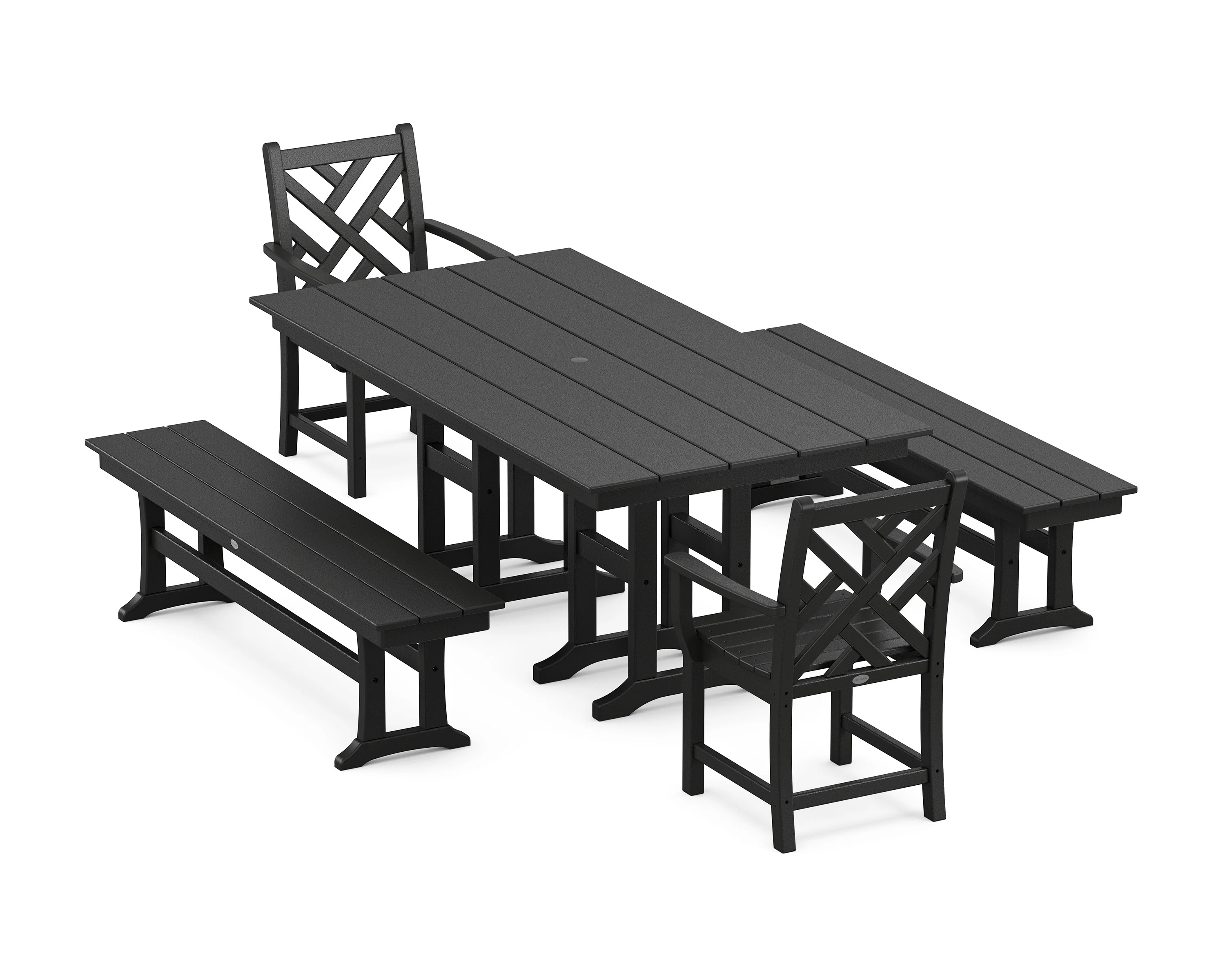 Chippendale 5-Piece Farmhouse Dining Set with Benches - Image 5