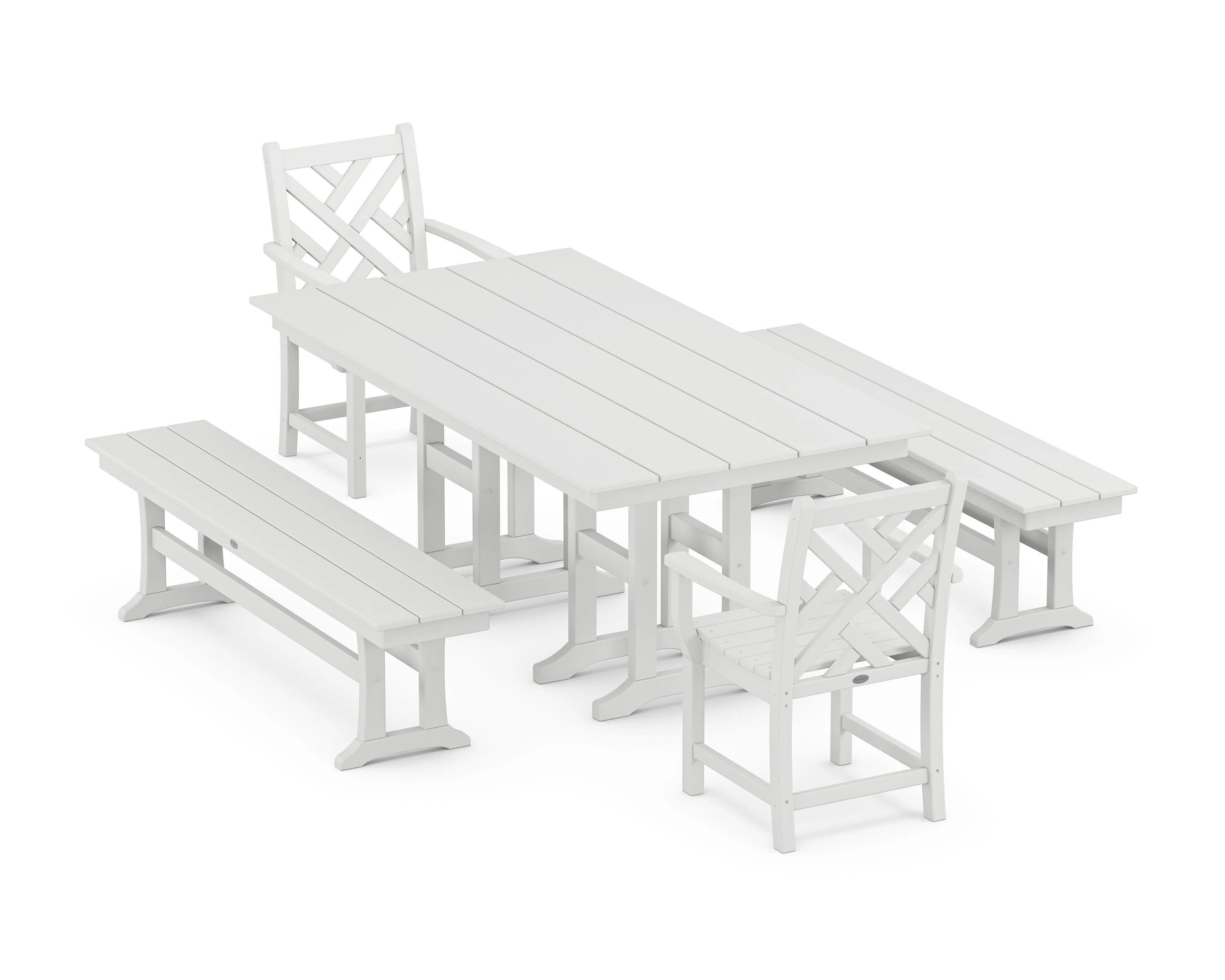 Chippendale 5-Piece Farmhouse Dining Set with Benches - Image 6