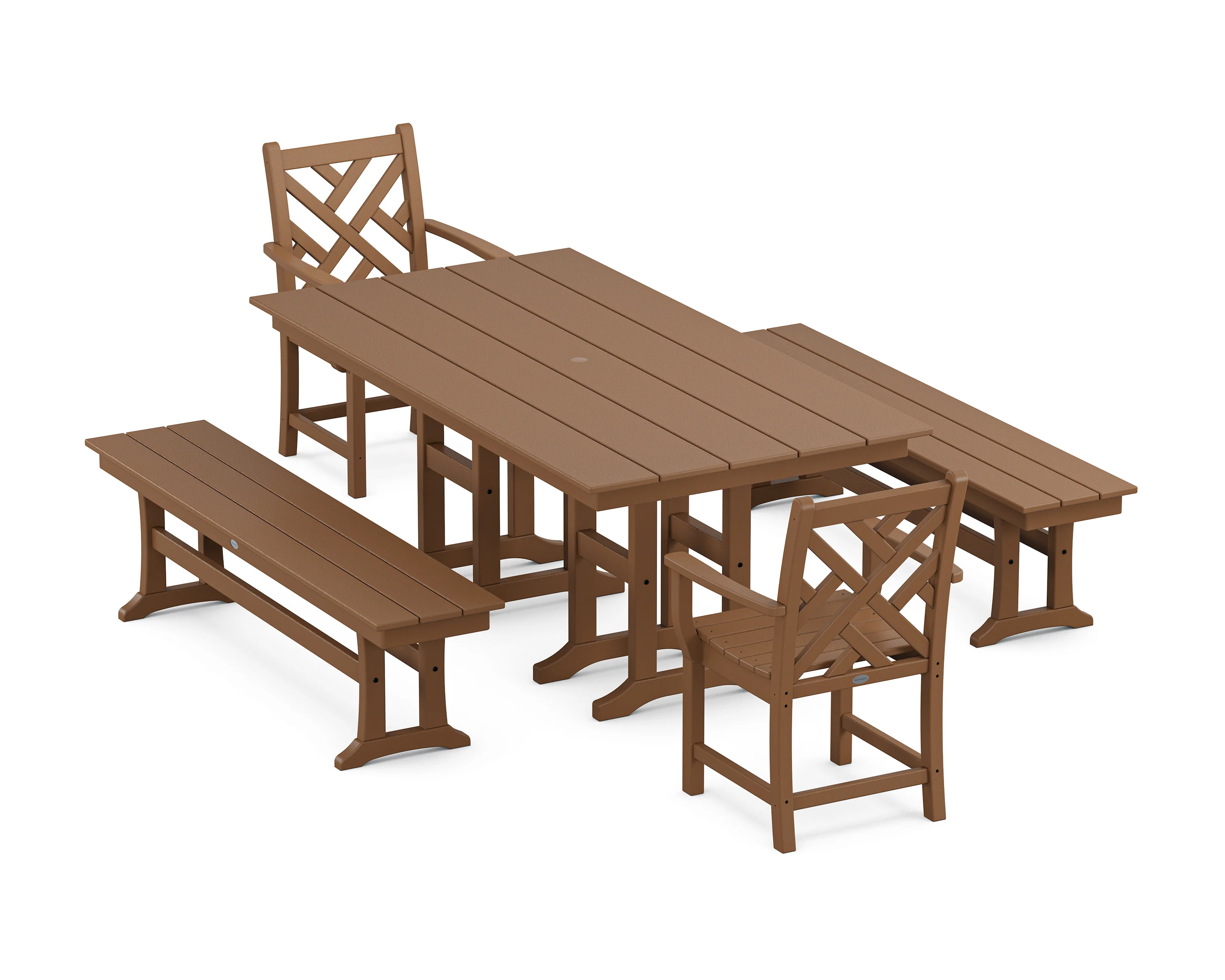 Chippendale 5-Piece Farmhouse Dining Set with Benches - Image 7