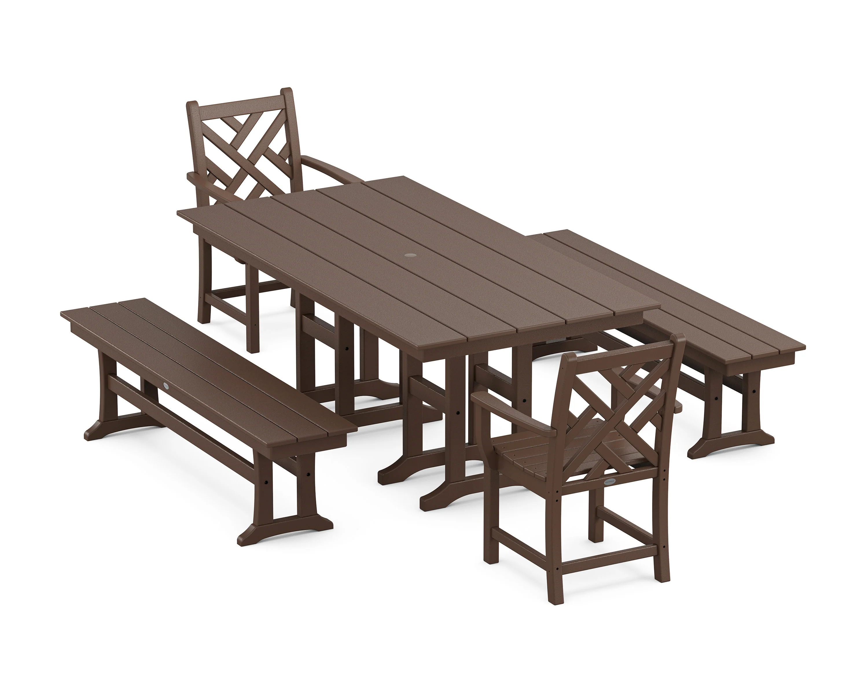 Chippendale 5-Piece Farmhouse Dining Set with Benches - Image 8
