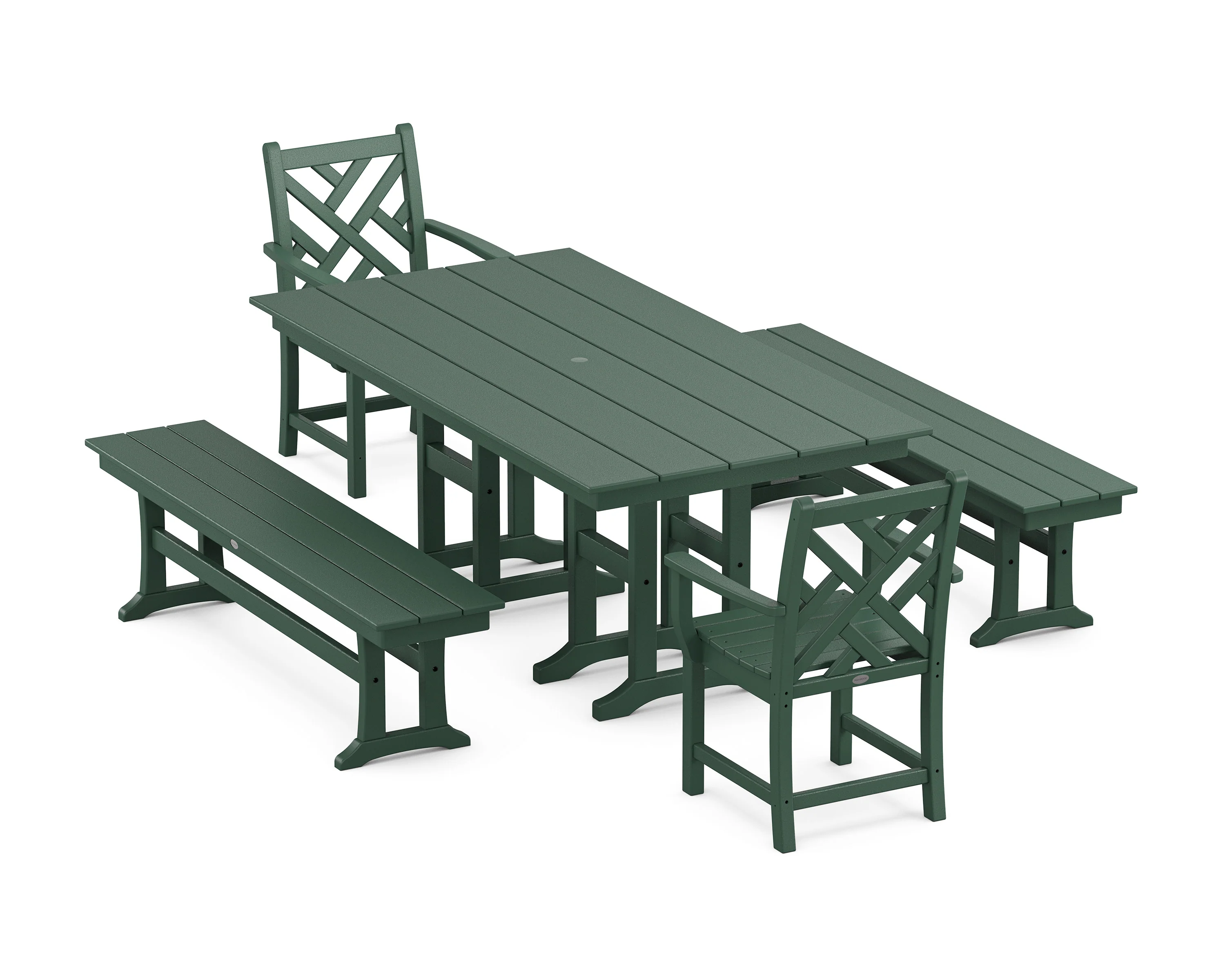 Chippendale 5-Piece Farmhouse Dining Set with Benches - Image 9