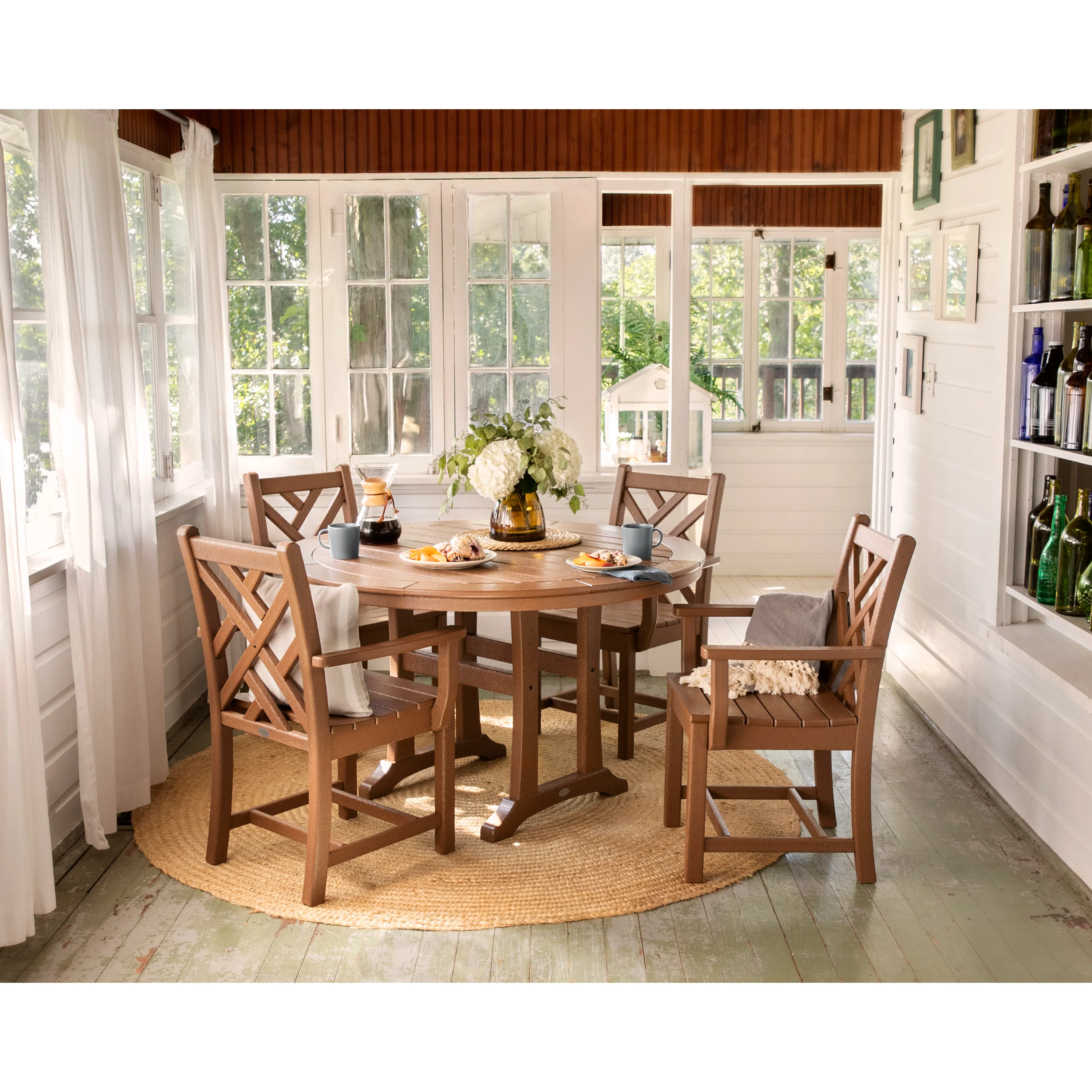 Chippendale 5-Piece Nautical Trestle Dining Arm Chair Set - Image 3
