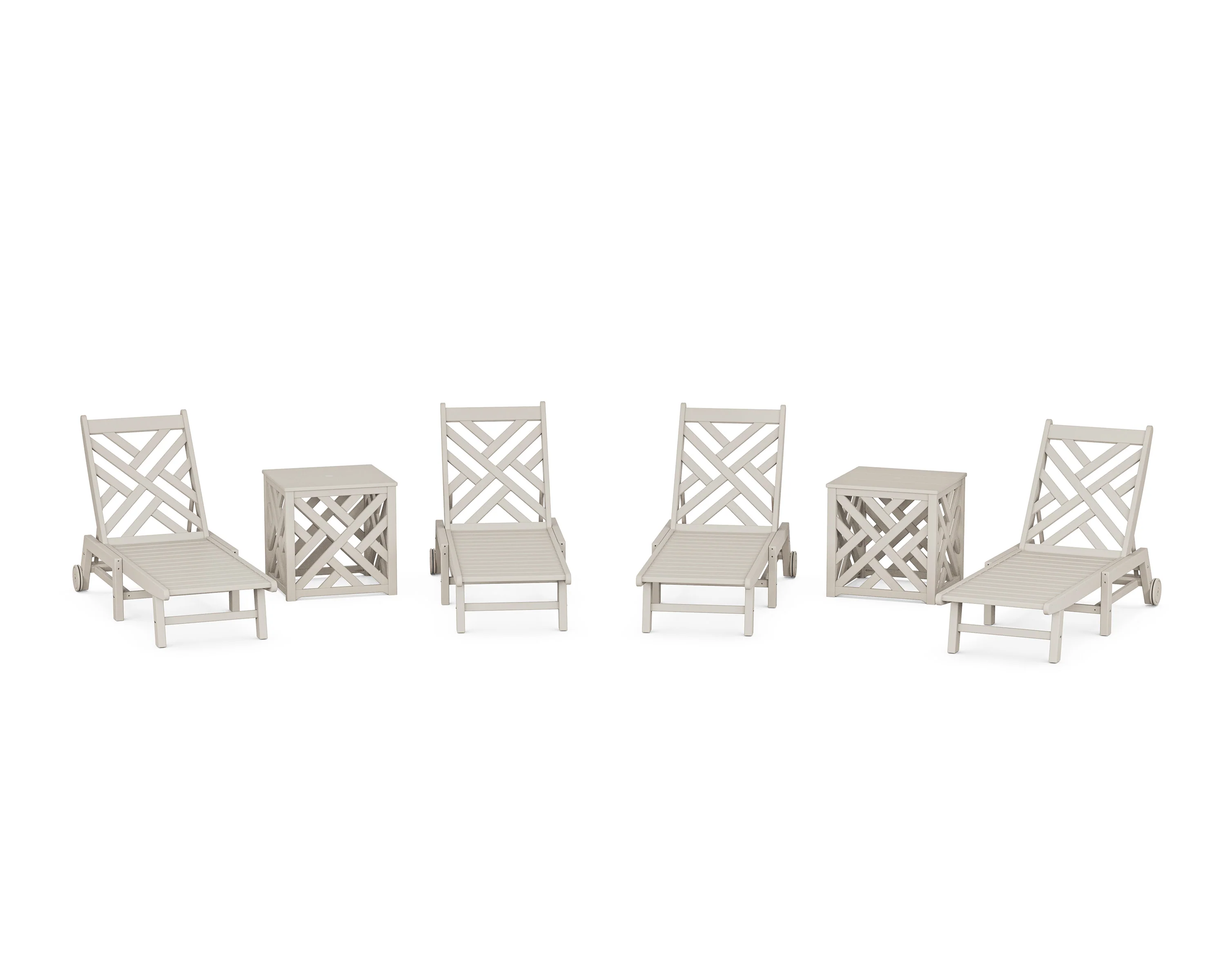 Chippendale 6-Piece Chaise Set with Wheels and Umbrella Stand Accent Table - Image 3