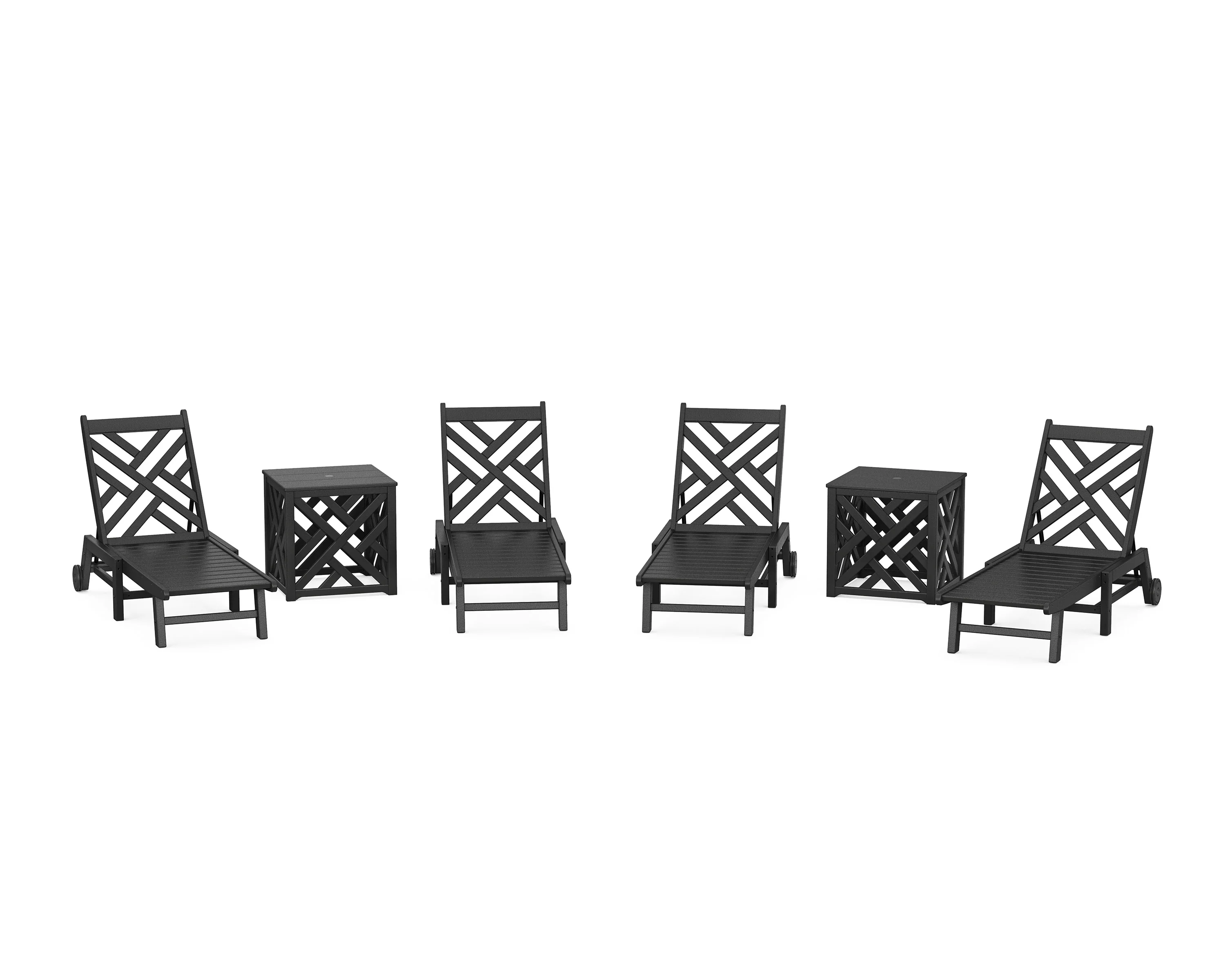 Chippendale 6-Piece Chaise Set with Wheels and Umbrella Stand Accent Table - Image 5