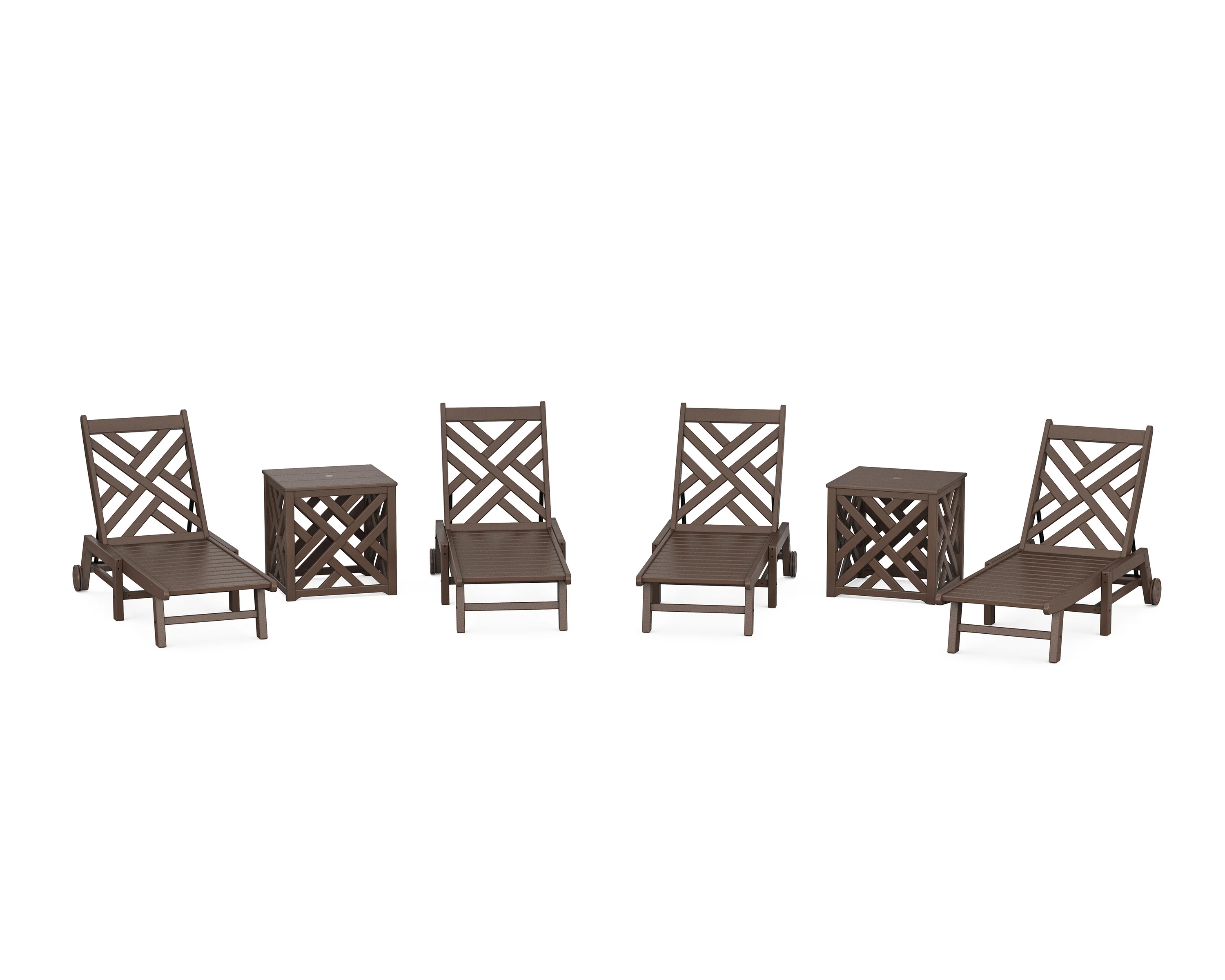 Chippendale 6-Piece Chaise Set with Wheels and Umbrella Stand Accent Table - Image 6