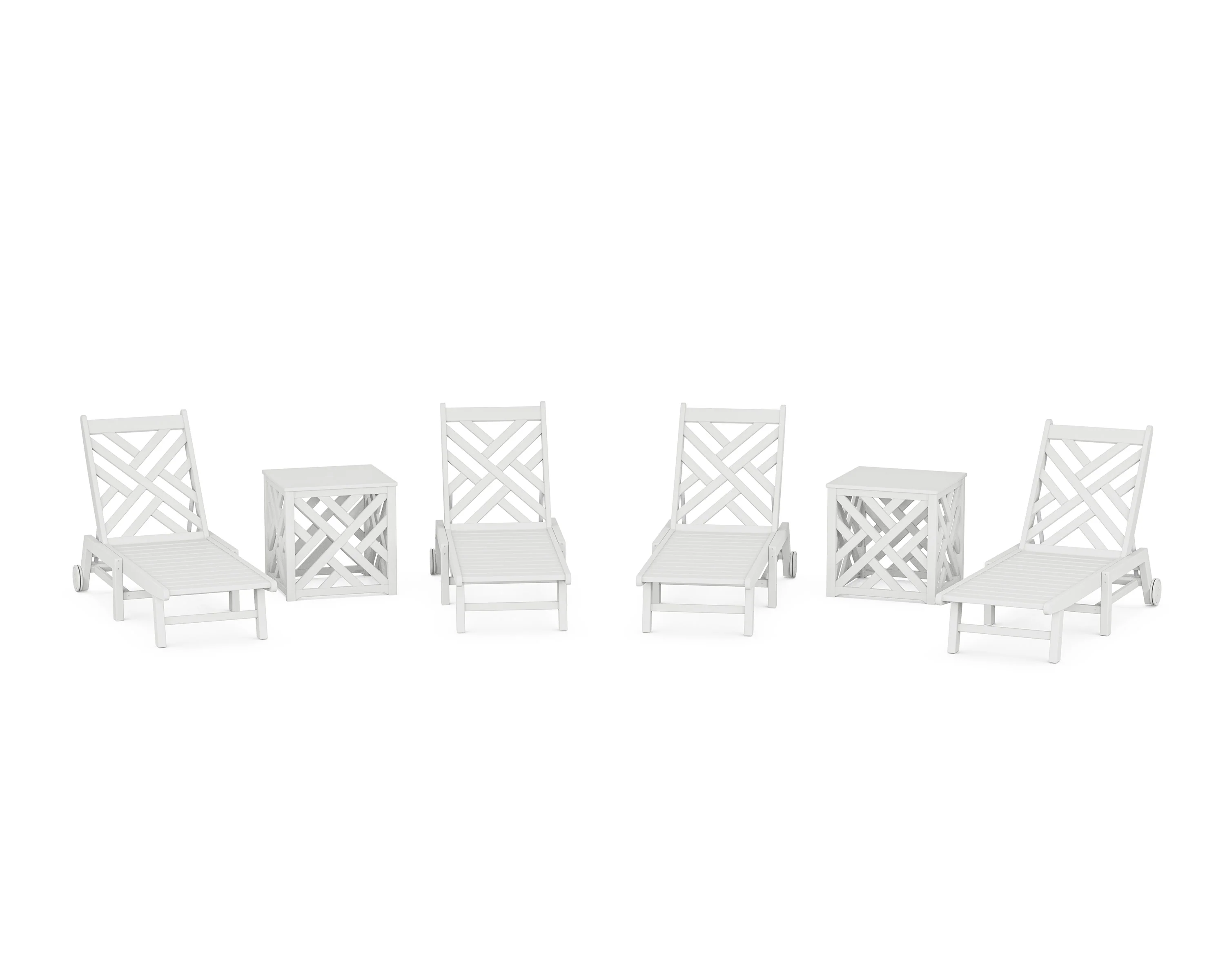Chippendale 6-Piece Chaise Set with Wheels and Umbrella Stand Accent Table - Image 8