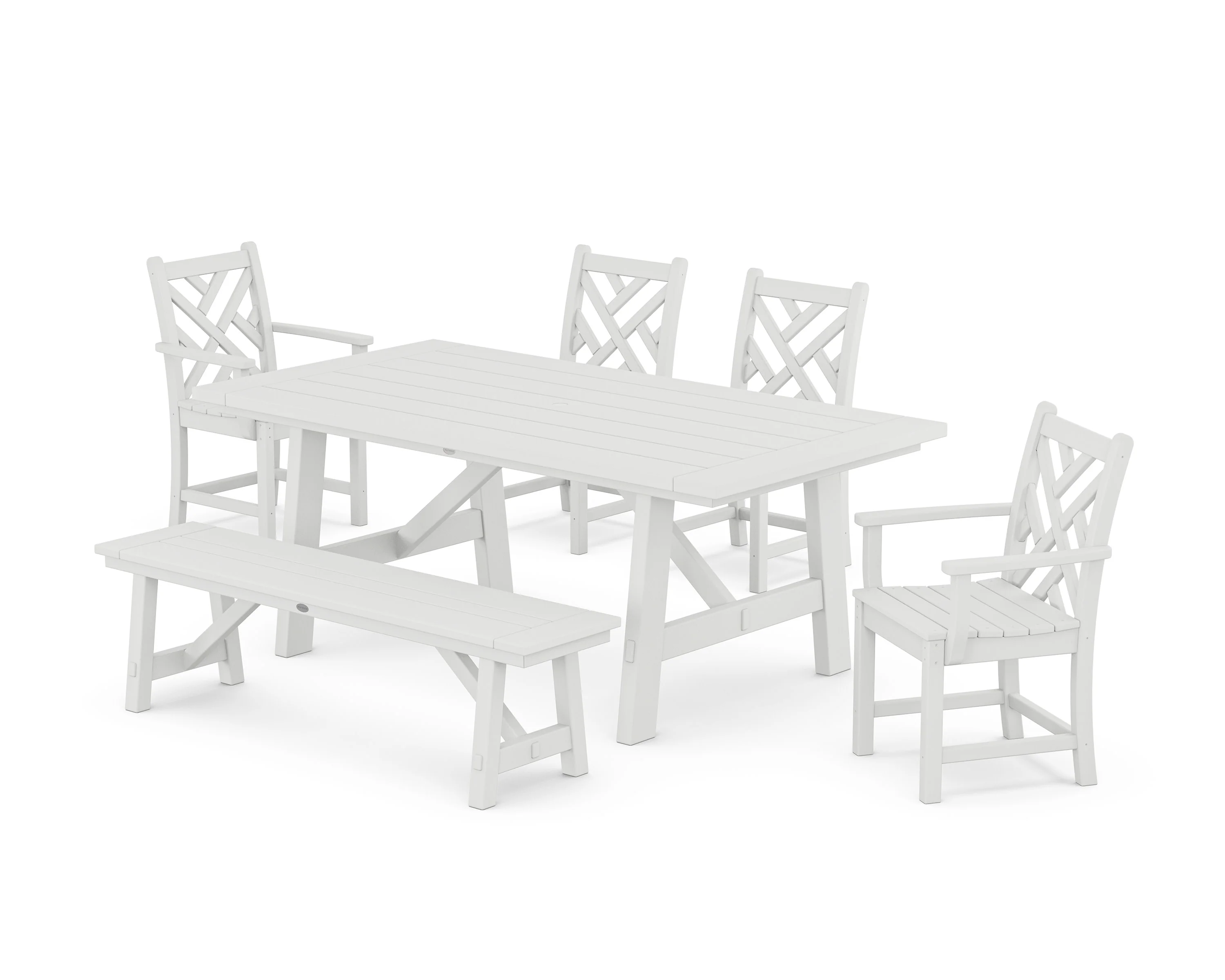 Chippendale 6-Piece Rustic Farmhouse Dining Set With Bench - Image 4