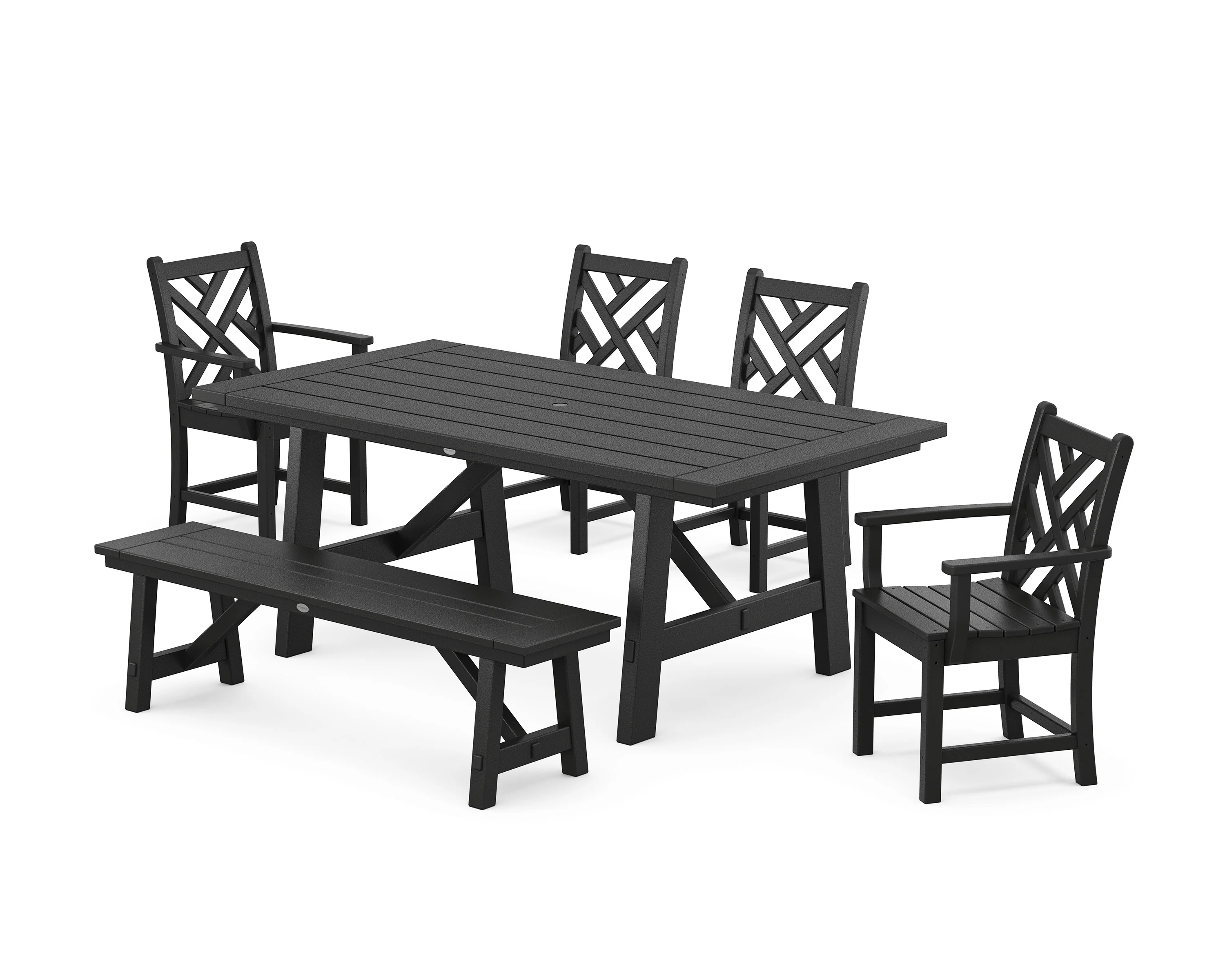 Chippendale 6-Piece Rustic Farmhouse Dining Set With Bench - Image 5