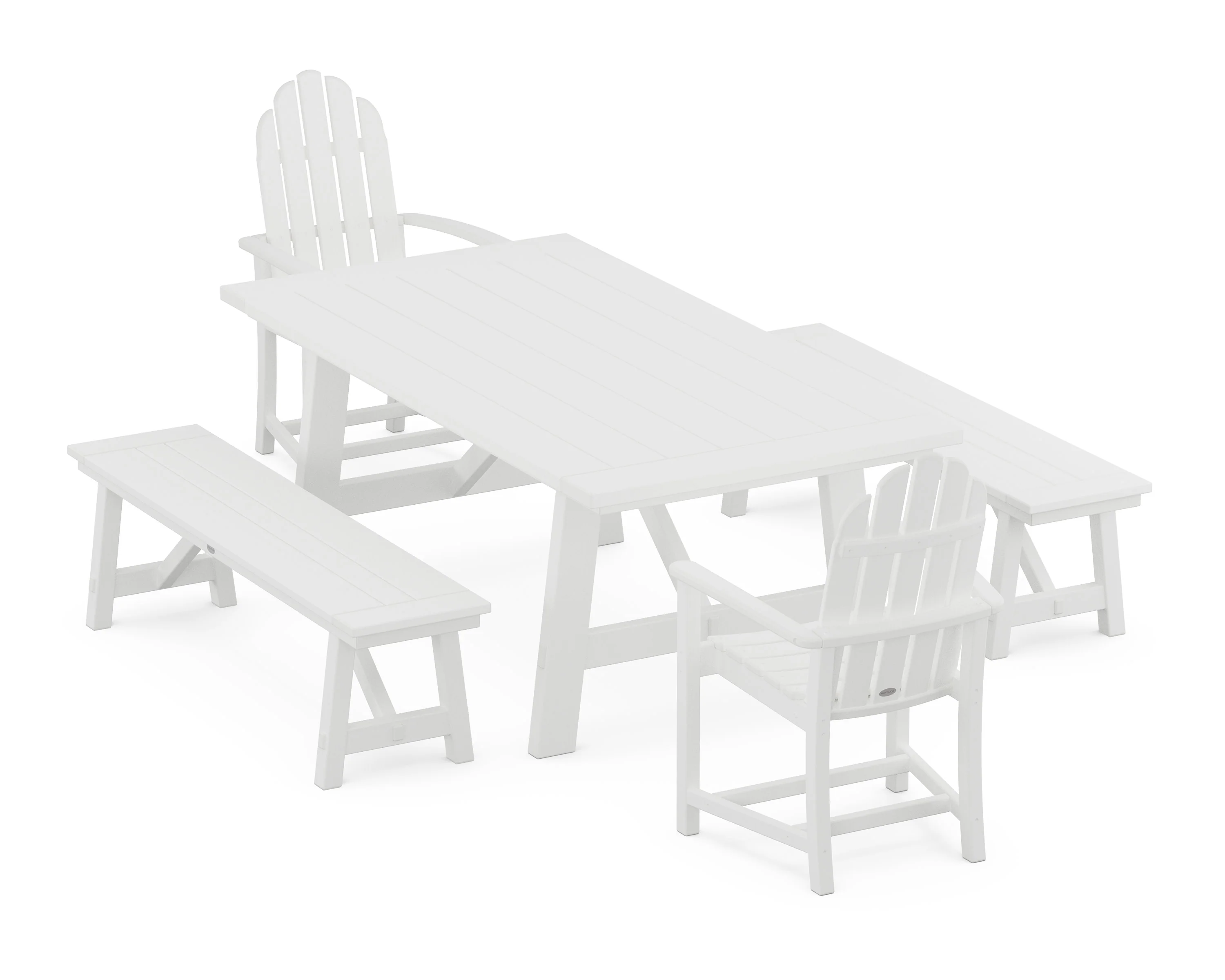 Classic Adirondack 5-Piece Rustic Farmhouse Dining Set With Benches - Image 4
