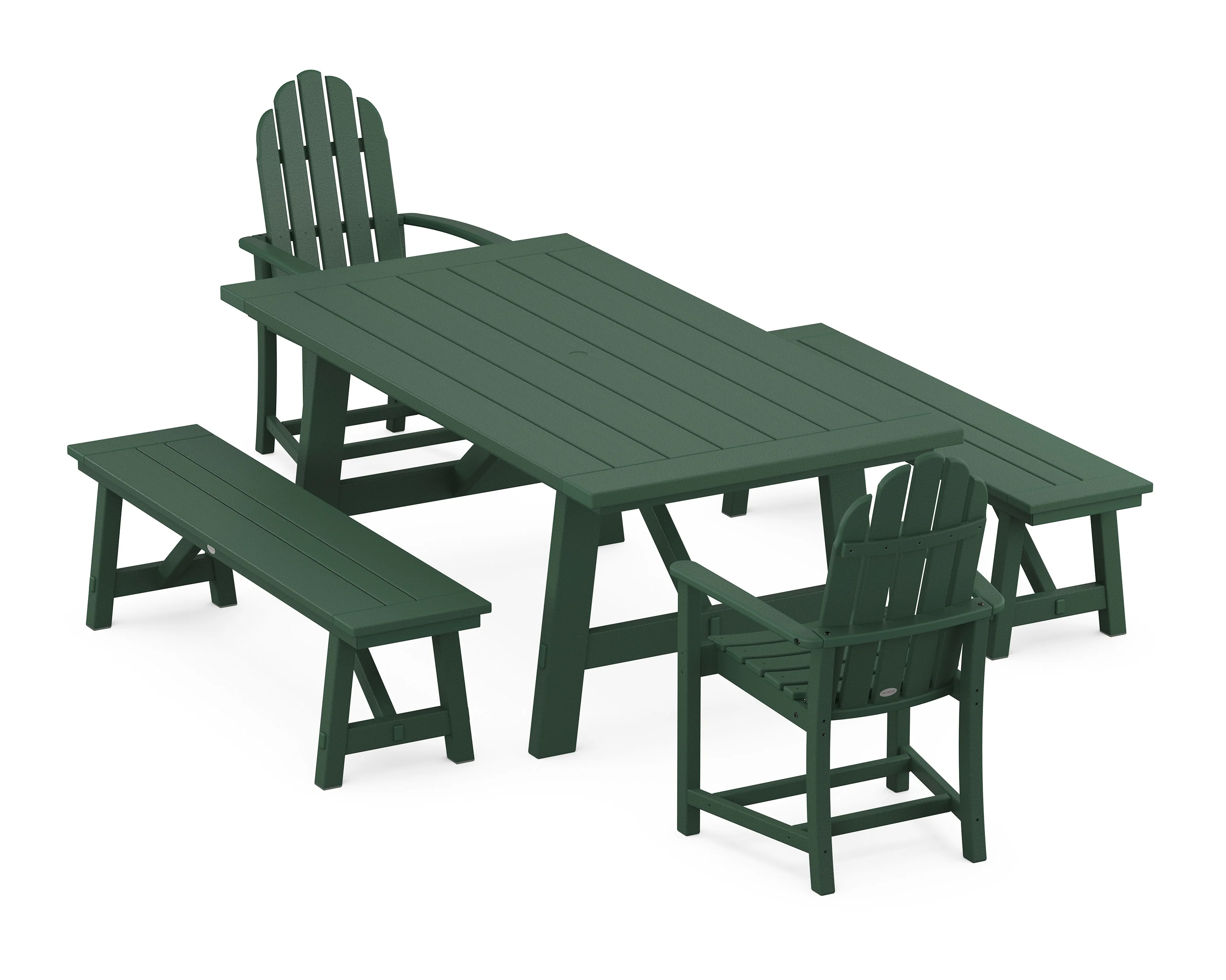 Classic Adirondack 5-Piece Rustic Farmhouse Dining Set With Benches - Image 5