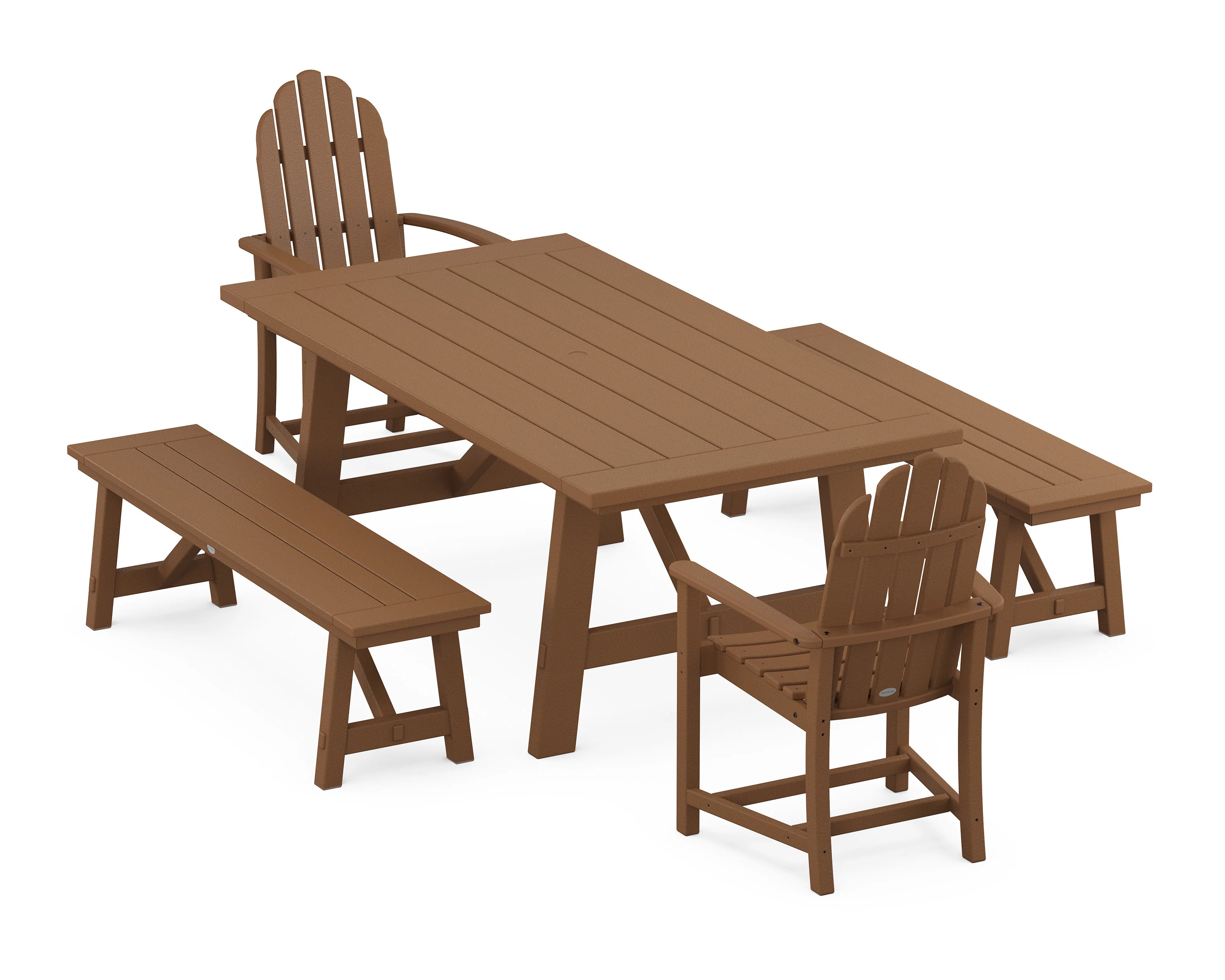 Classic Adirondack 5-Piece Rustic Farmhouse Dining Set With Benches - Image 6