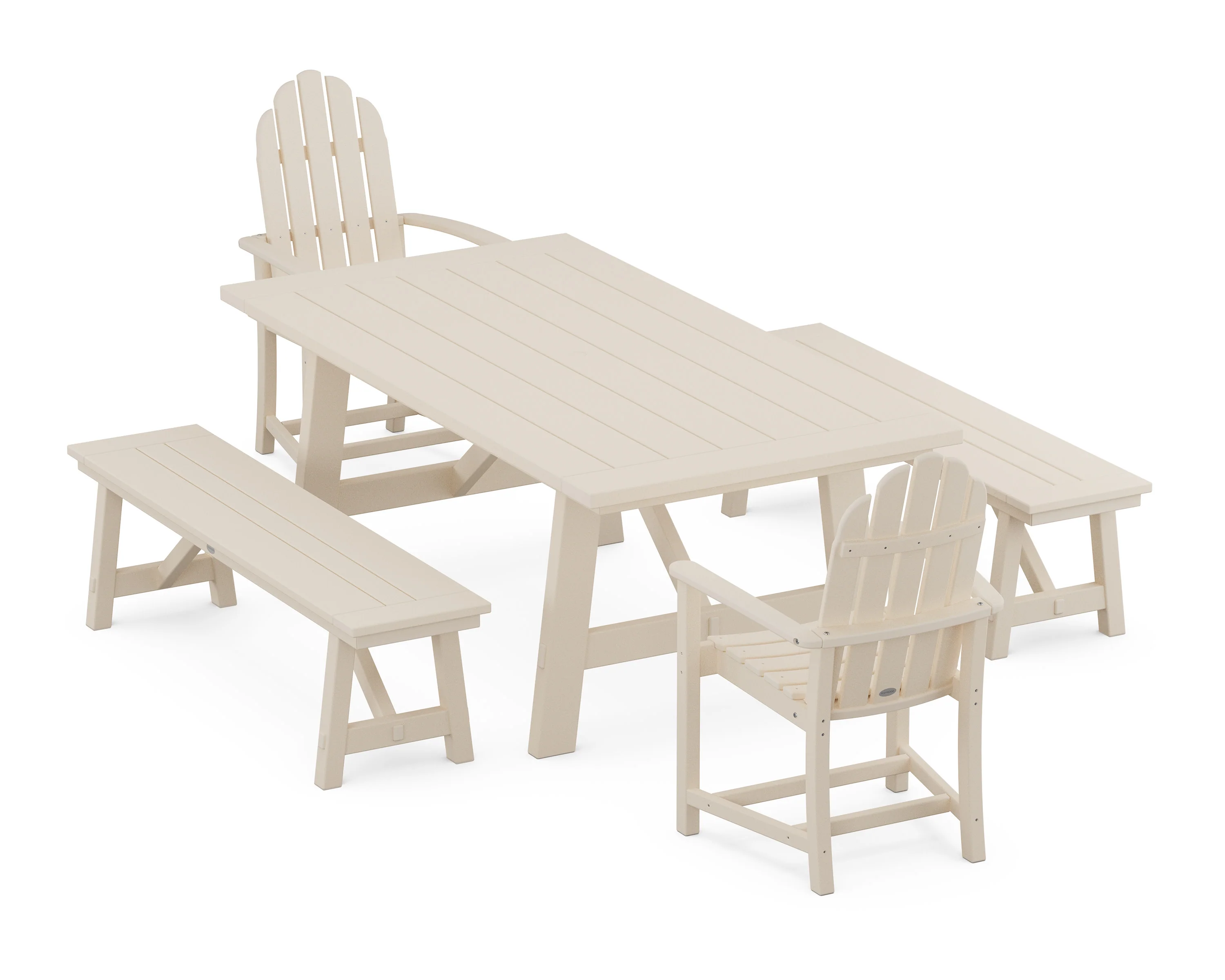 Classic Adirondack 5-Piece Rustic Farmhouse Dining Set With Benches - Image 7