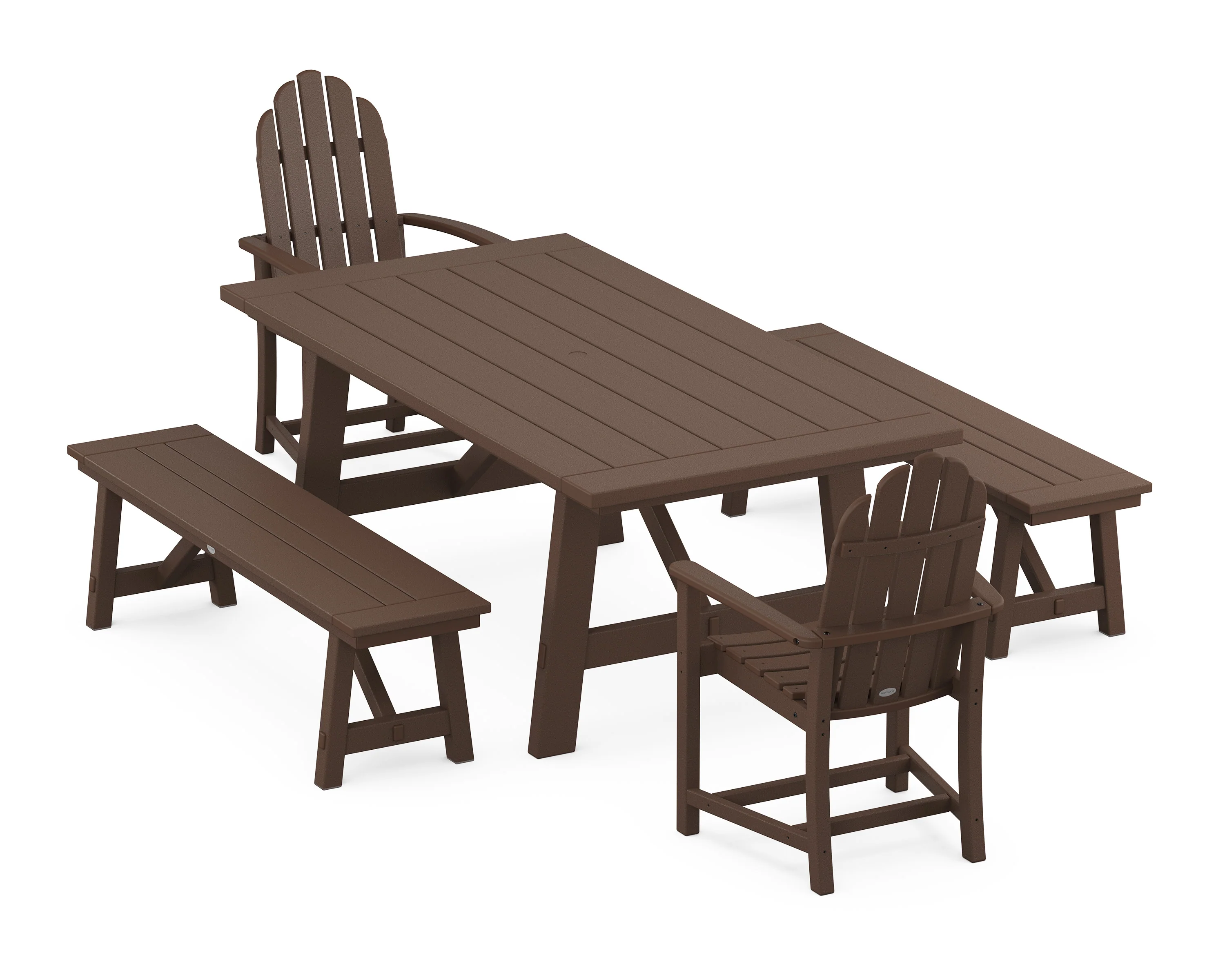 Classic Adirondack 5-Piece Rustic Farmhouse Dining Set With Benches - Image 8